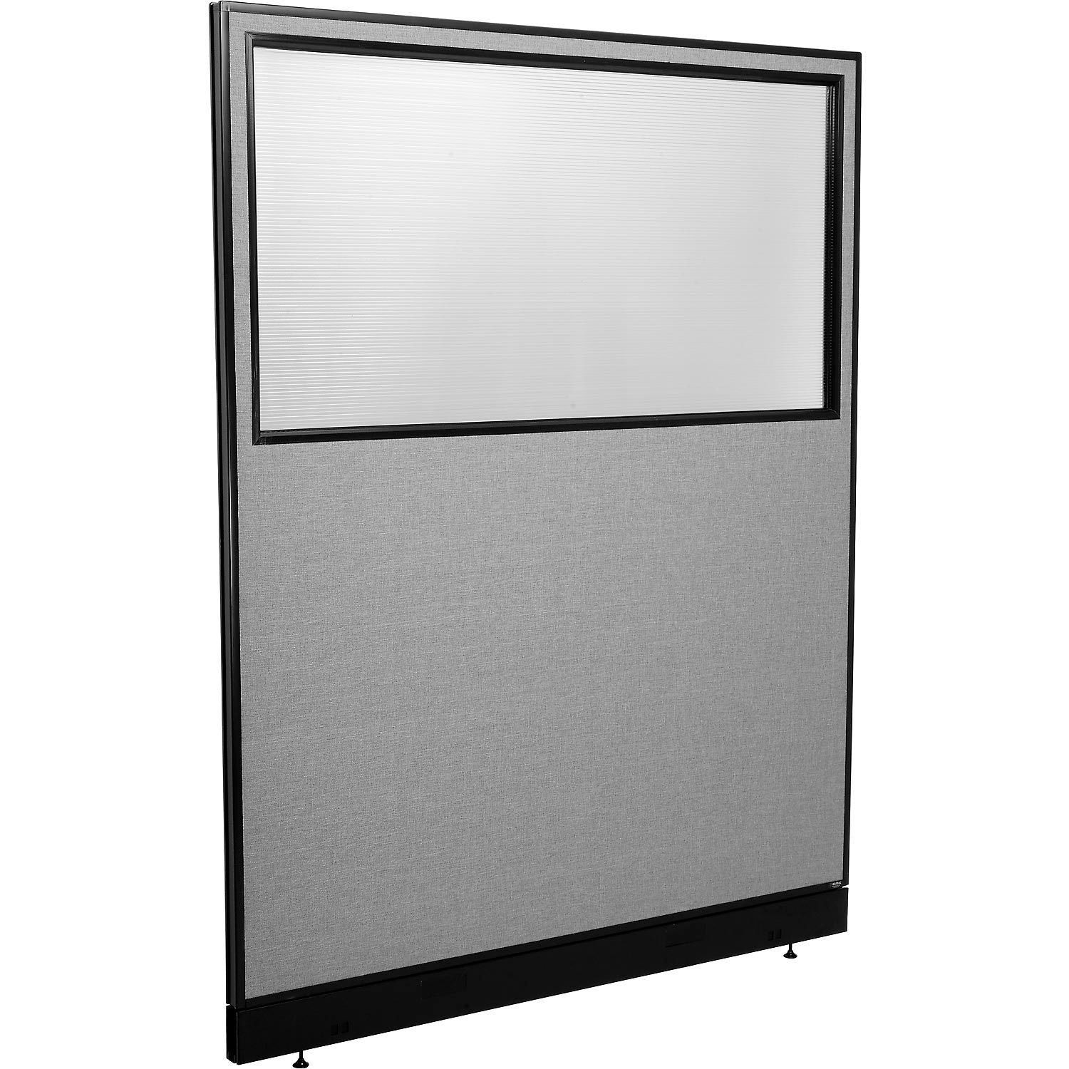 60-1/4"W x 76"H Office Partition Panel with Partial Window  Pass-Thru Cable Gray