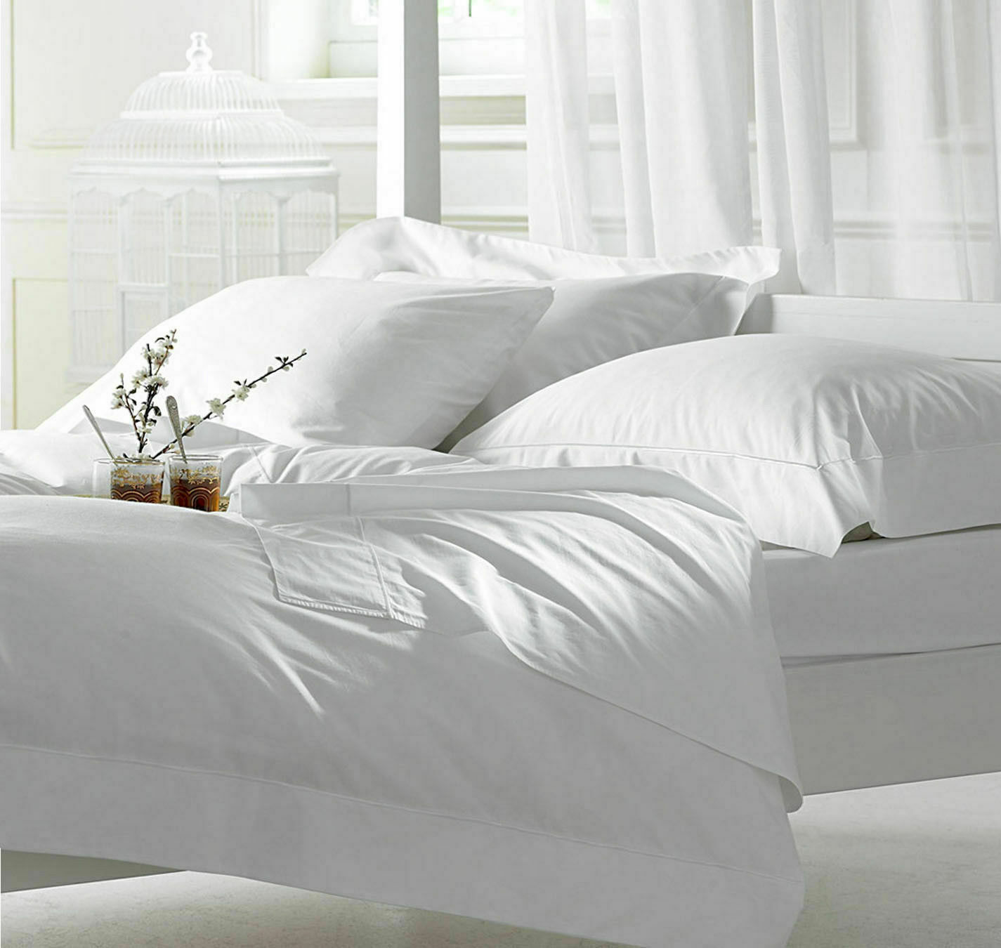 1000 Thread Count Best Bedding Set White Solid Choose US 14 Size Egyptian Cotton