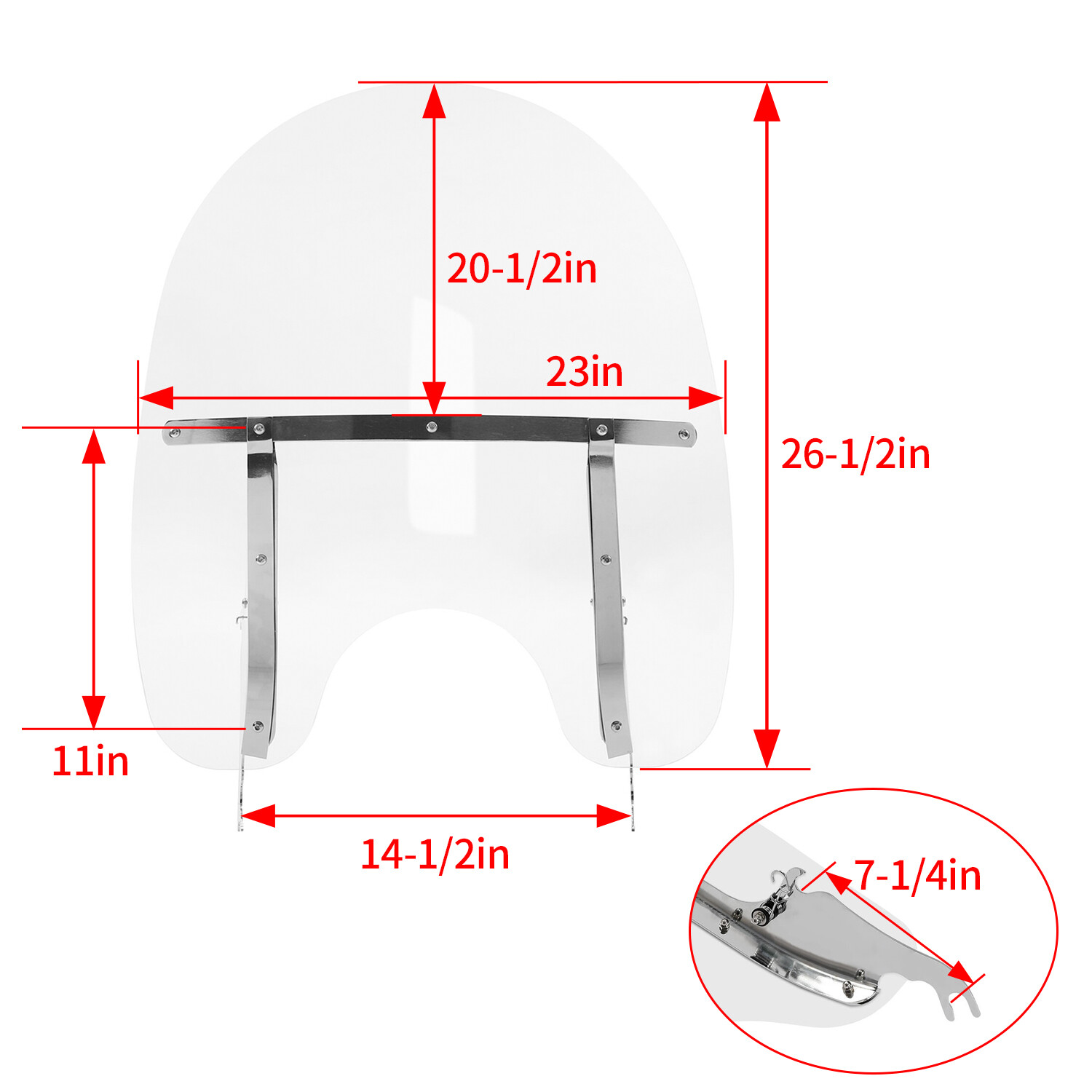 26''X23'' Detachable Windshield For Harley Heritage Softail Fat Boy Clear 00-17