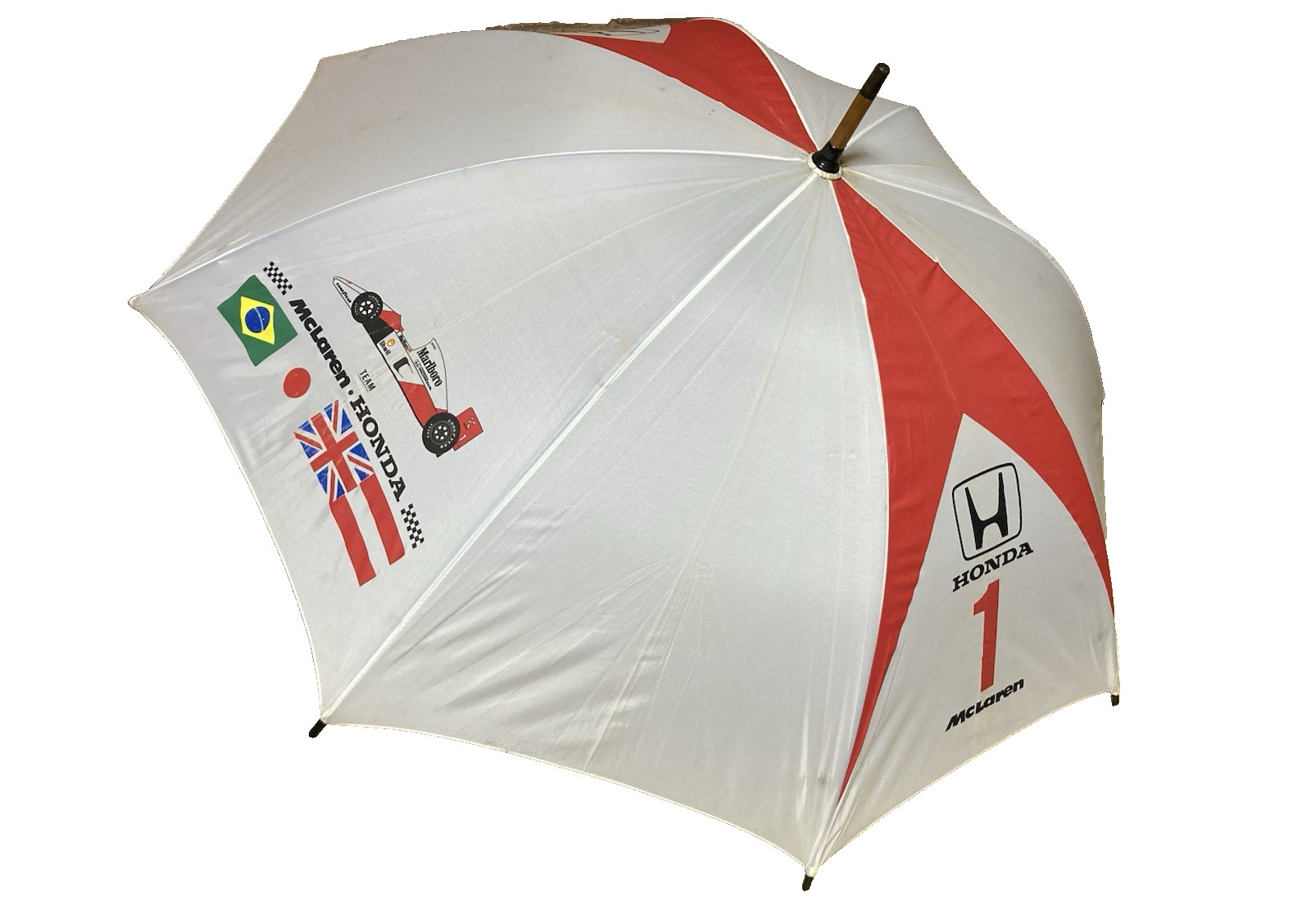 McLaren Honda Formula 1 Racing Team Ayrton Senna Umbrella White Red Vintage