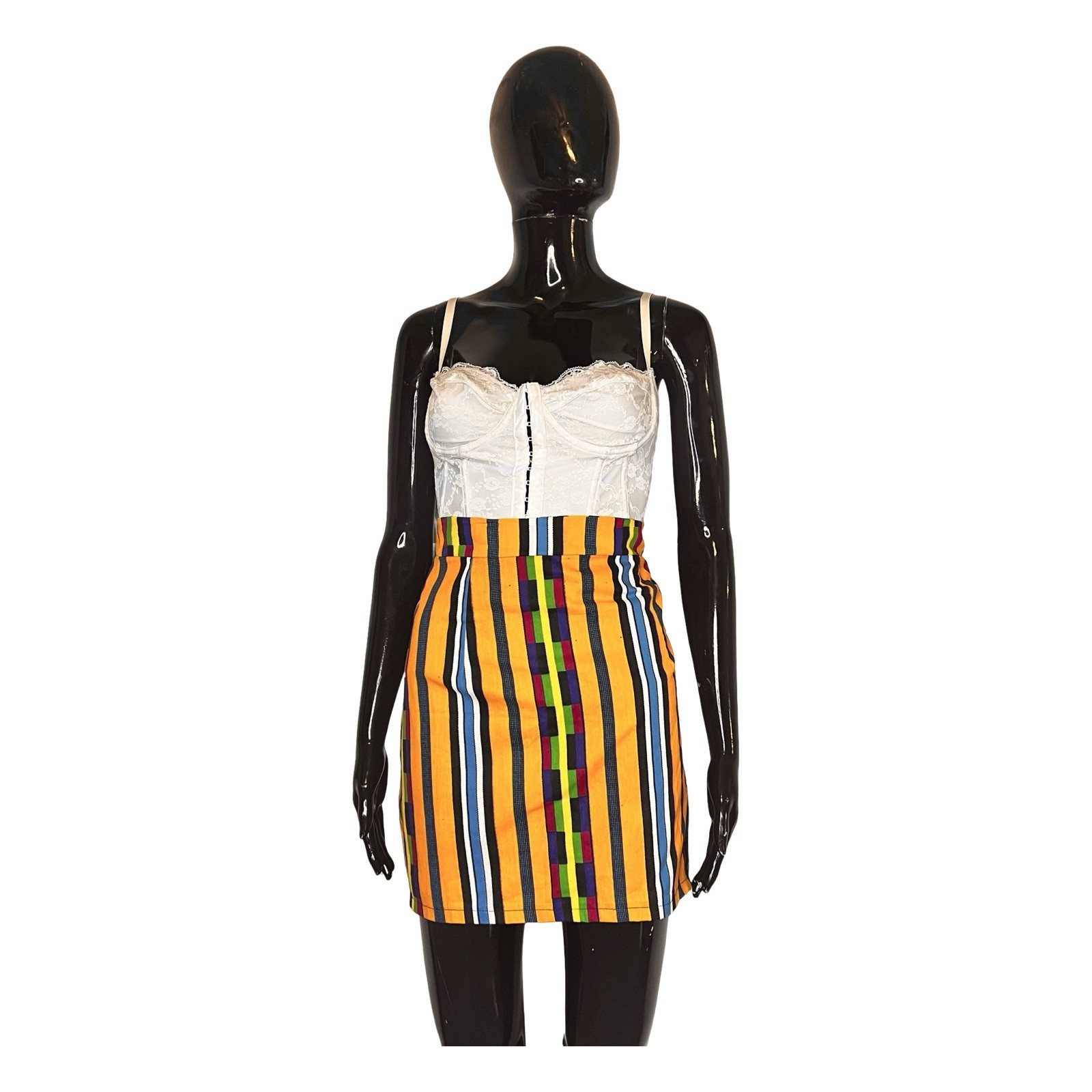 Orange & Multi Color Women African Print Short Skirt