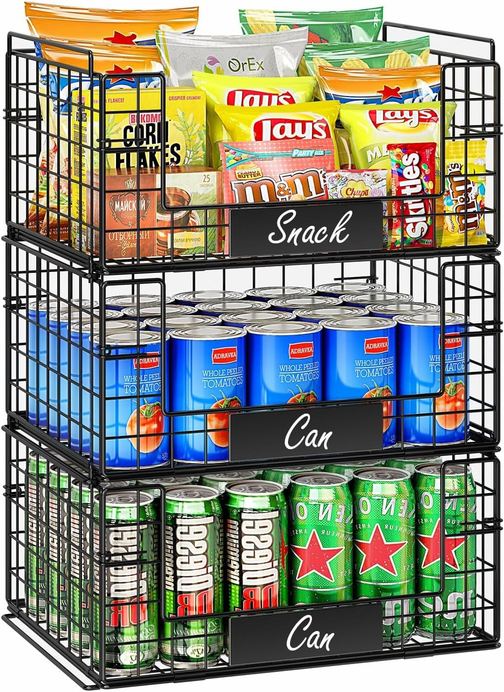 3 Pack XXL Stackable Wire Baskets, Pantry Organizers and Storage | Fruit Basket