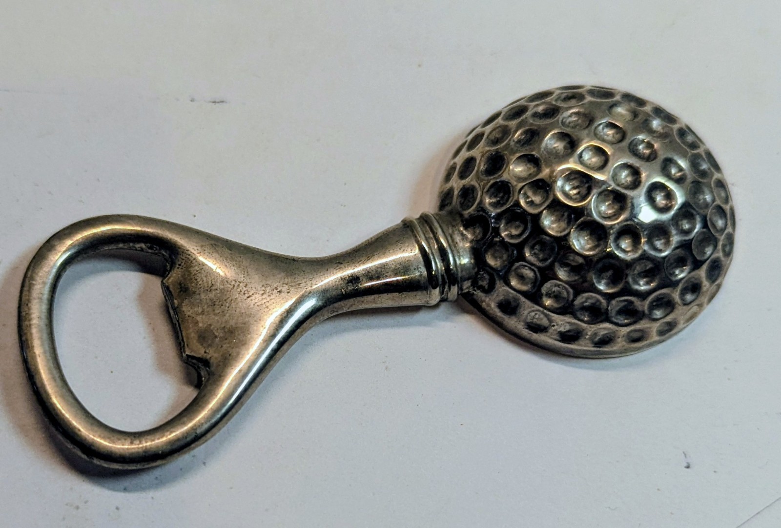 Vintage Silver Golf Ball Bottle Opener Metal used Nice! 4"