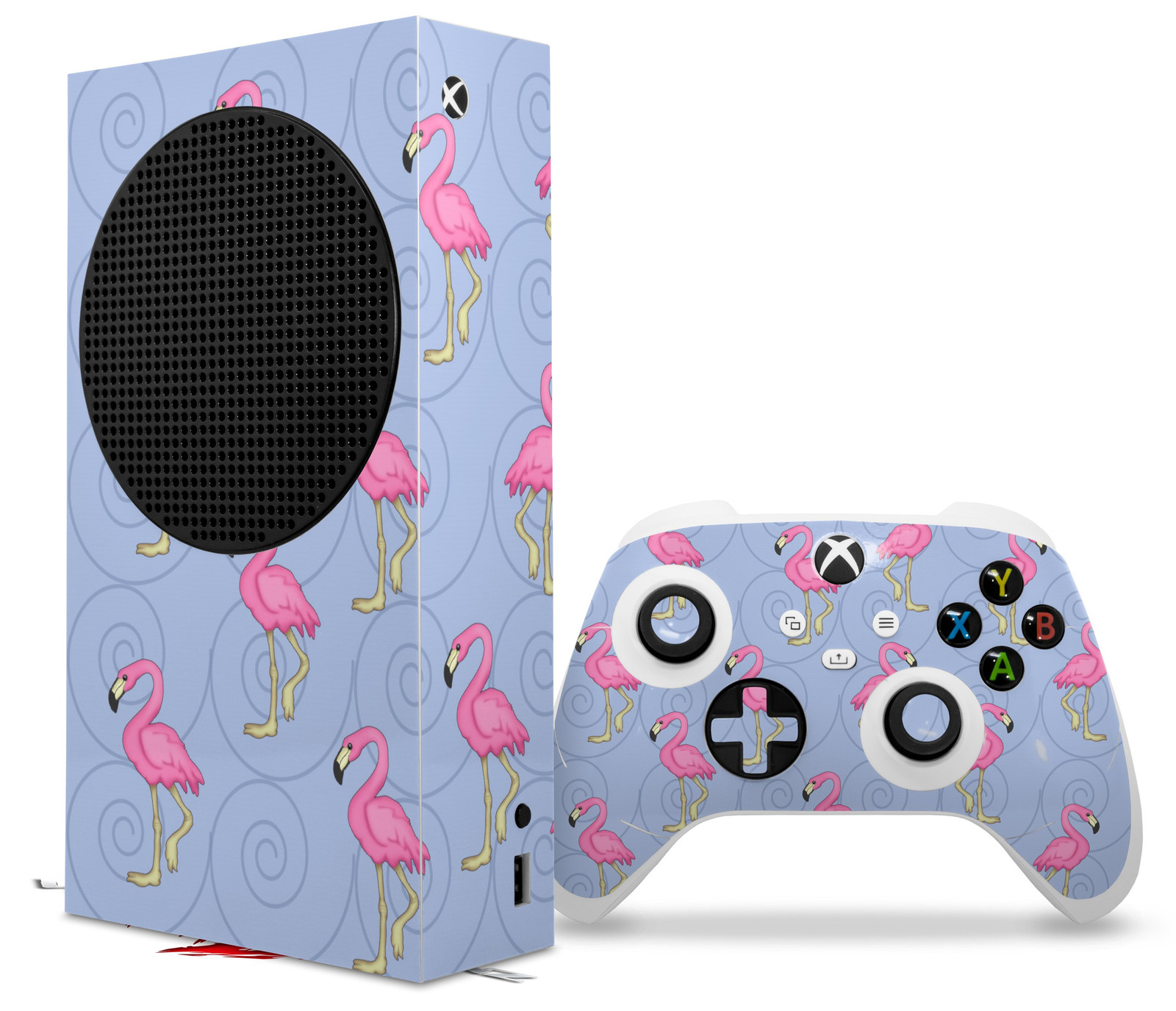 Skin Wrap for XBOX Series S Console Controller Flamingos on Blue