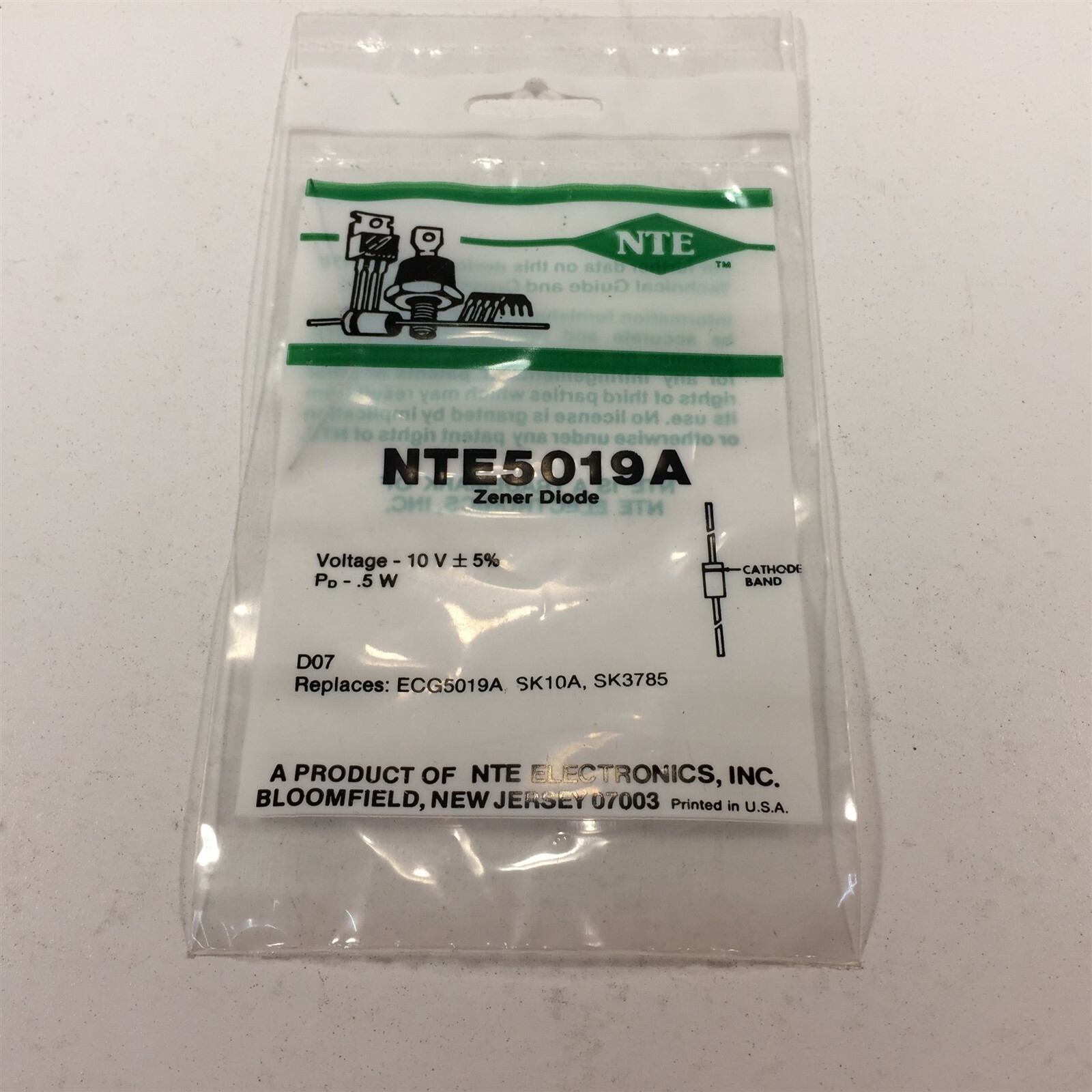 (7) NTE5019A ECG5019A Zener Diode, 1/2 Watt - Lot of 7