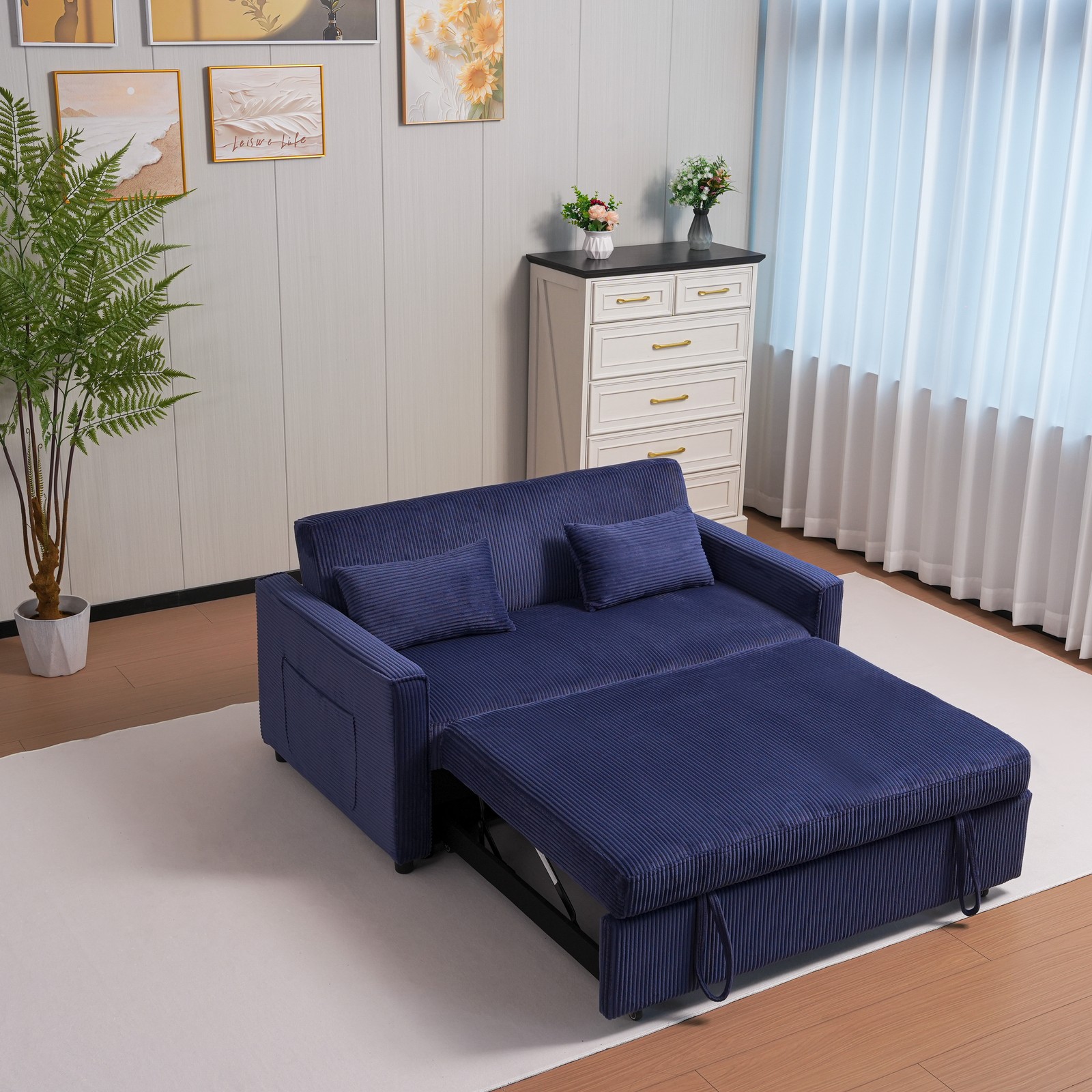 Futon Sofa Bed,3-in-1 Multi-Functional Corduroy Sleeper Couch Pull-Out Bed,Adjus