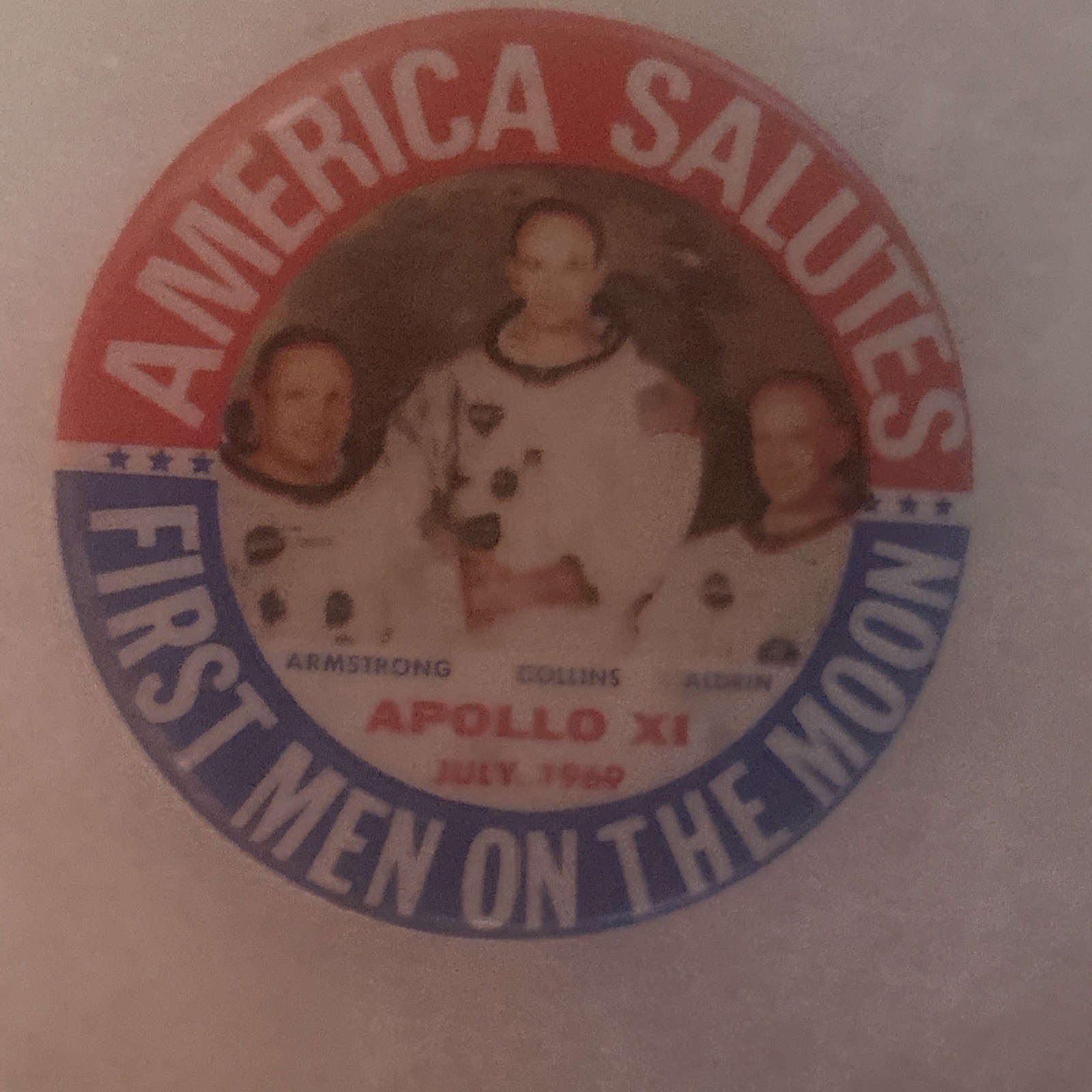 Apollo 11 First Men On The Moon Armstrong Collins Aldrin NASA  1 3/4” pinback