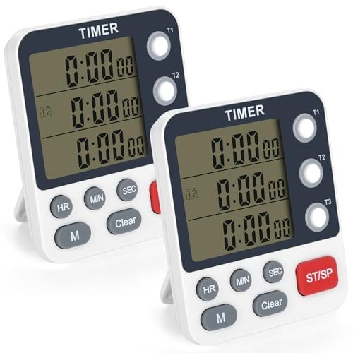 2Pcs Digital Dual Kitchen Timer,3-Channel Magnetic Countdown Stopwatch Timer