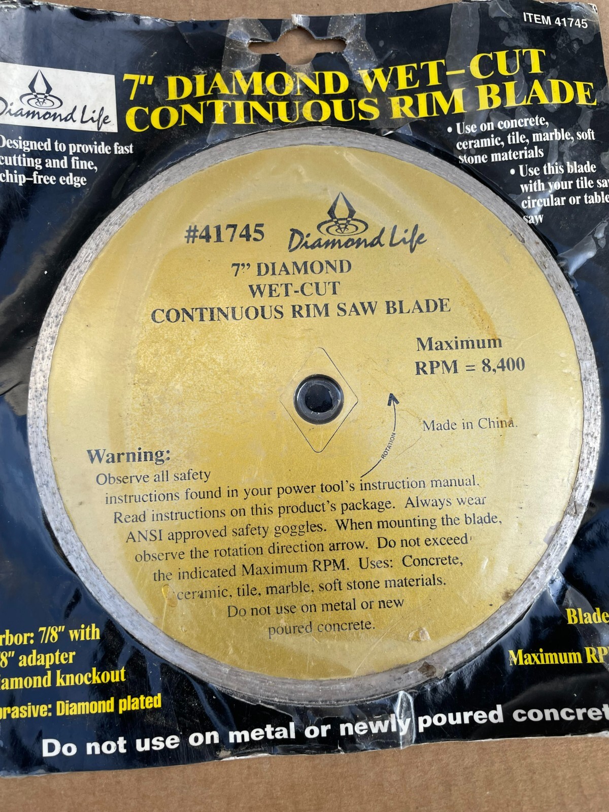 Diamond Life- 7" Diamond Wet-Cut Continuous Rim Saw Blade Max RPM 8,400 #41745