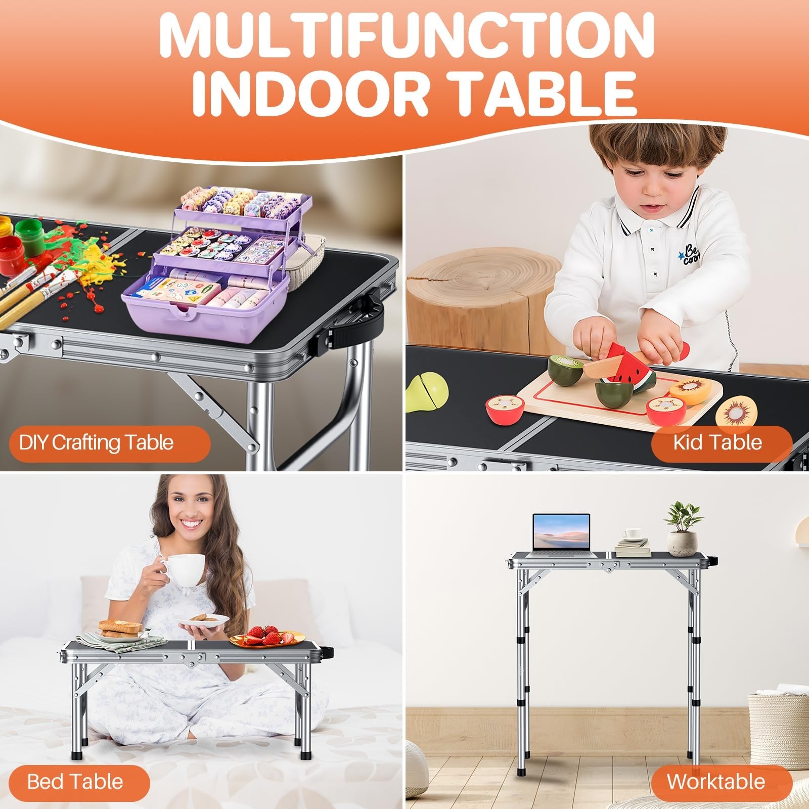 FUNYKICH 2ft Small Folding Camping Table(L22.8'' xW15.7''), 3 Height Adjustab...
