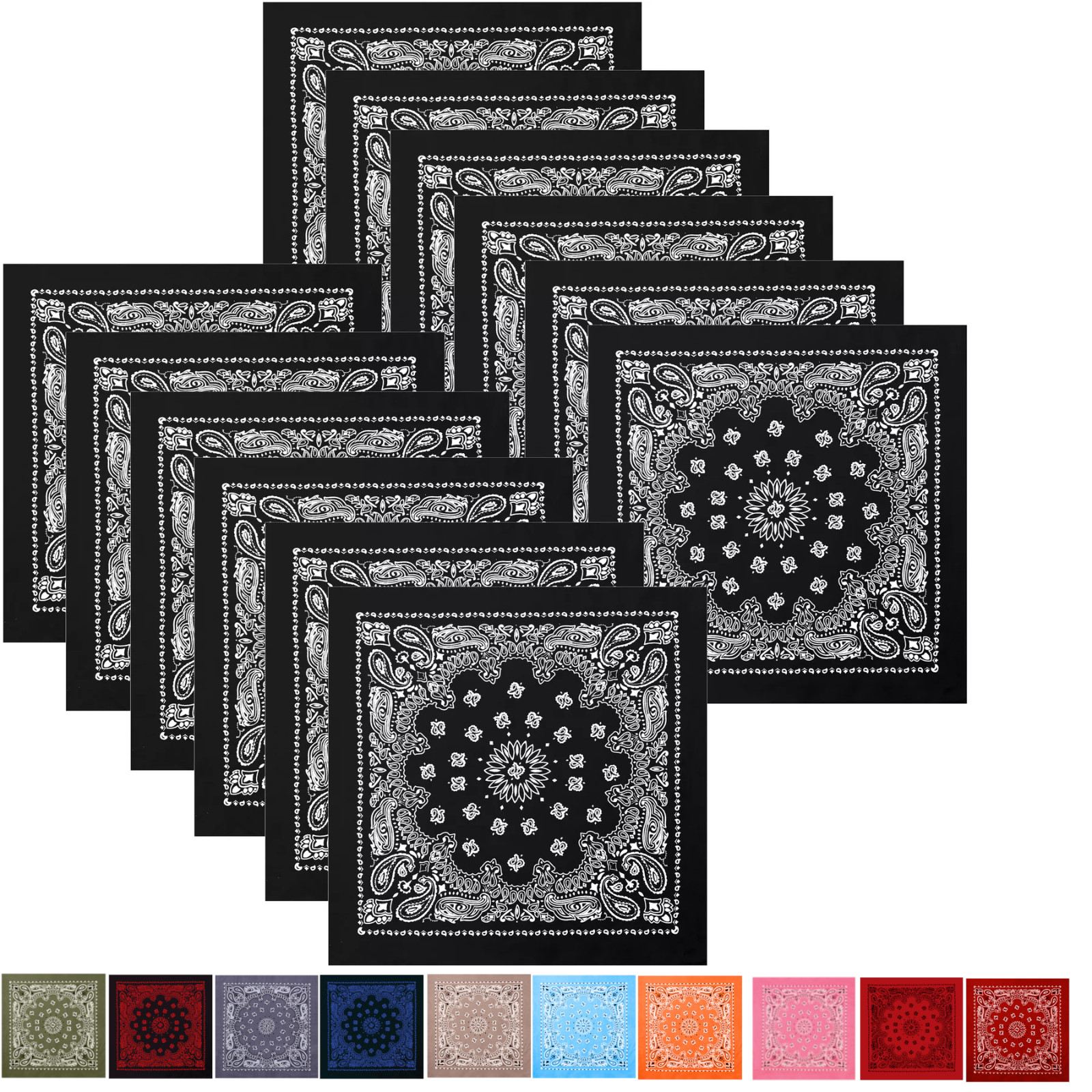 Trainmen Paisley Bandana 12-Pack Extra Large Head & Face Wrap 27"x27"