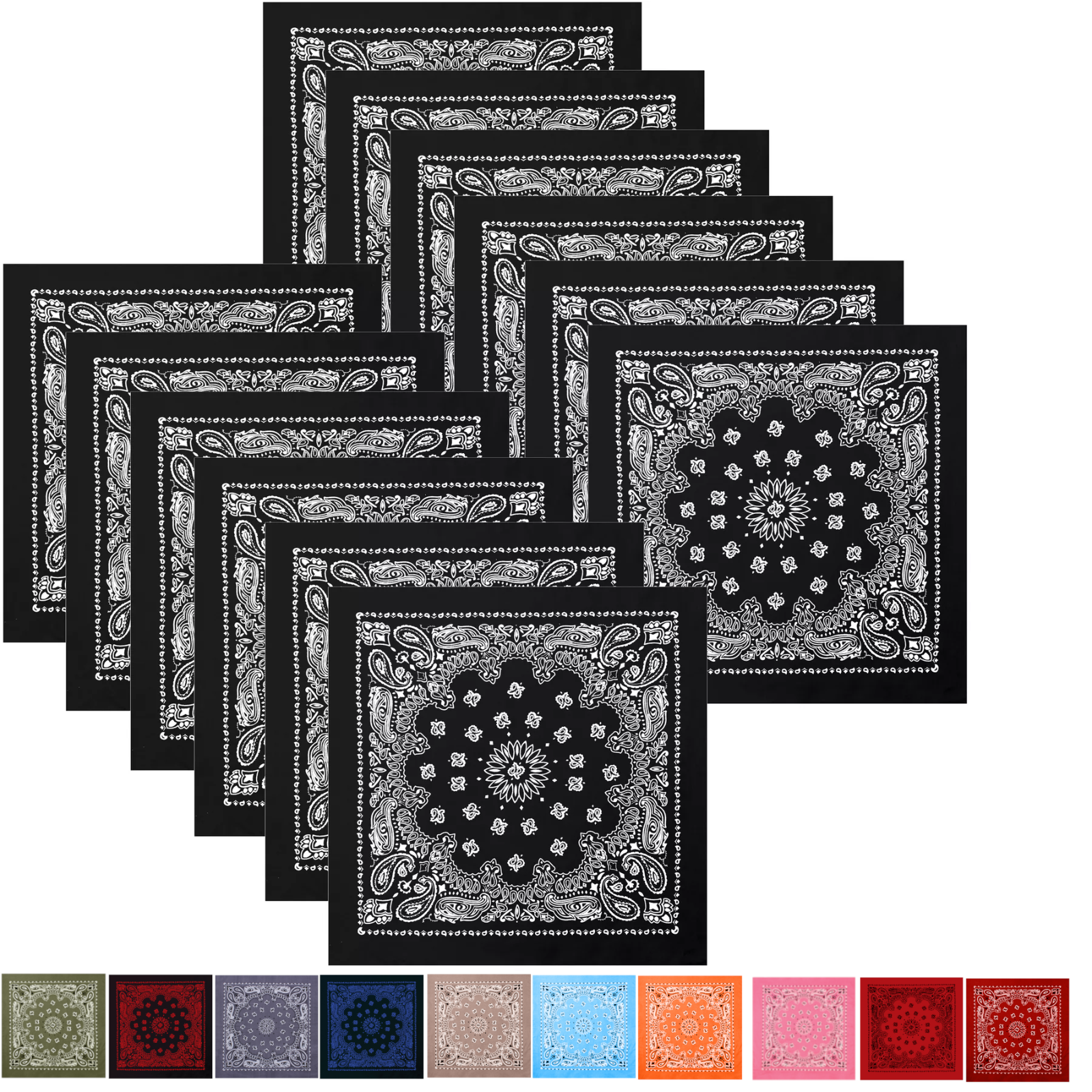 Trainmen Paisley Bandana 12-Pack Extra Large Head & Face Wrap 27"x27"