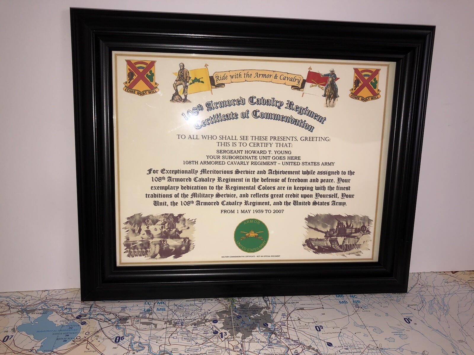 108TH ARMORED CAVALRY REGIMENT / COMMEMORATIVE - CERTIFICATE OF COMMENDATION