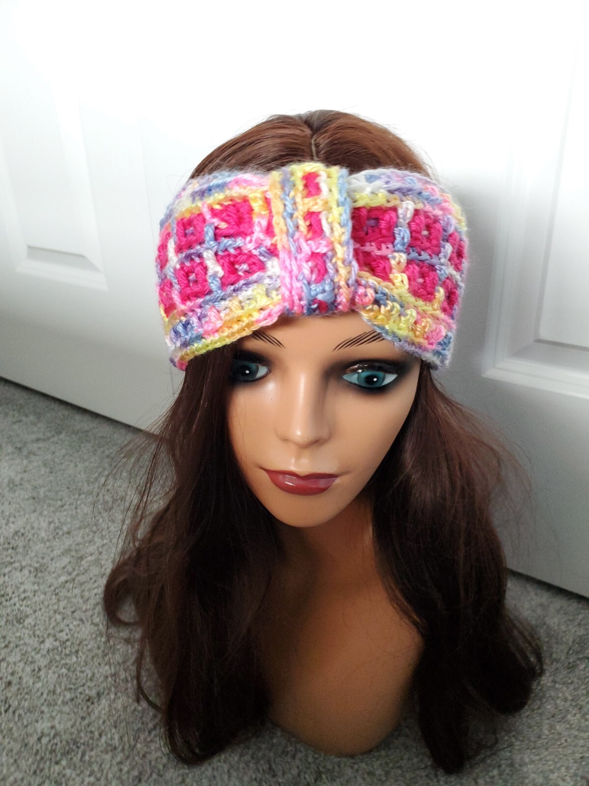 Handmade Crochet Mosaic Squares Ear Warmer