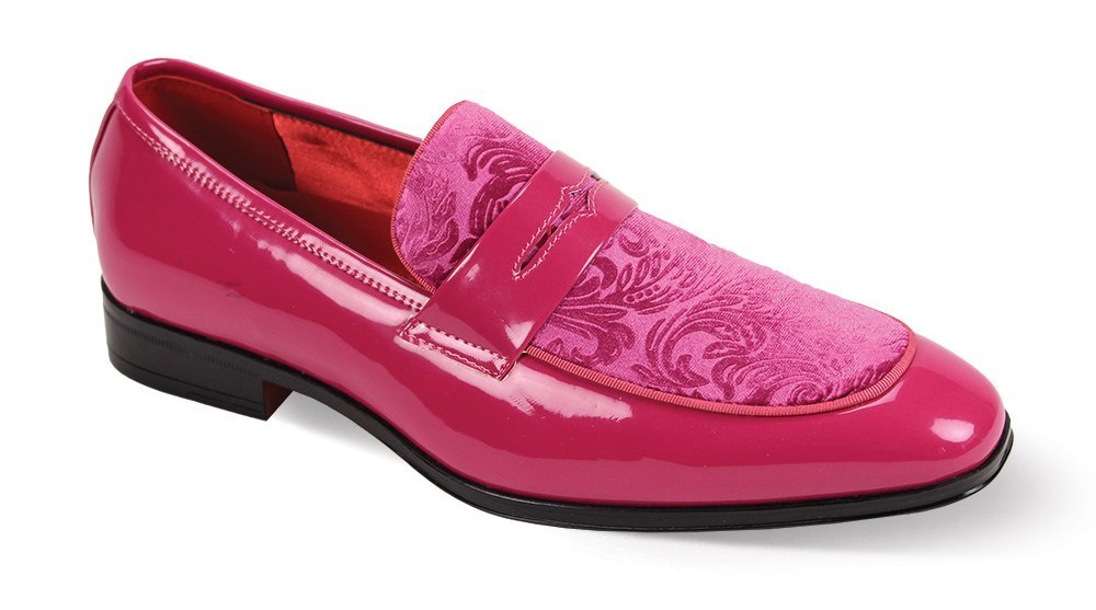 Men's Fancy Dress Shoes Moc Toe Slip On Loafers Velvet Faux Patent Fuchsia 7048