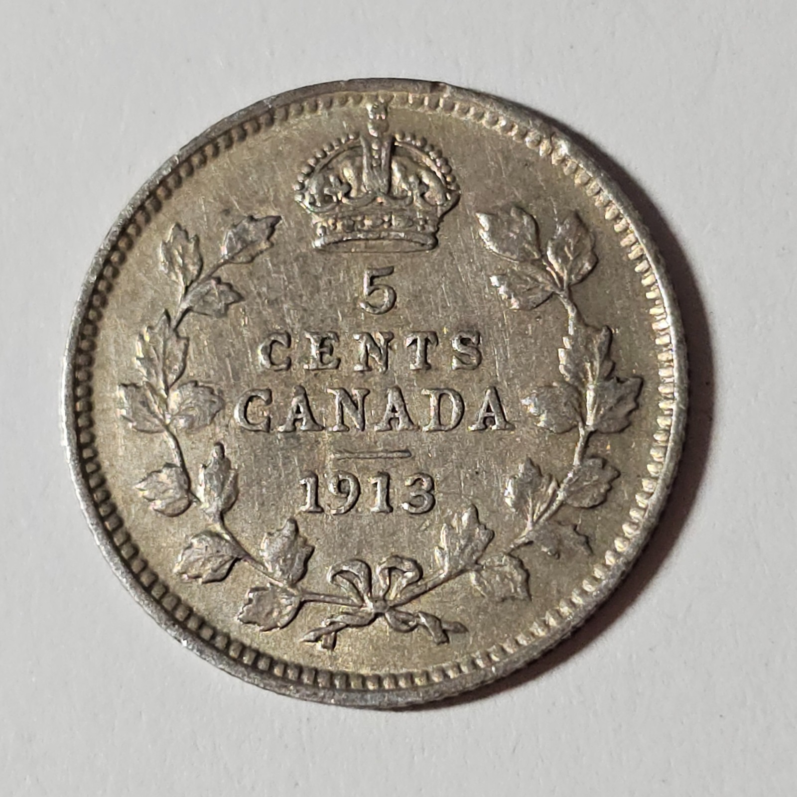 1913 - HIGH GRADE - Canada 5 five cents SILVER - LOW COMBINED SHIP - C5-394