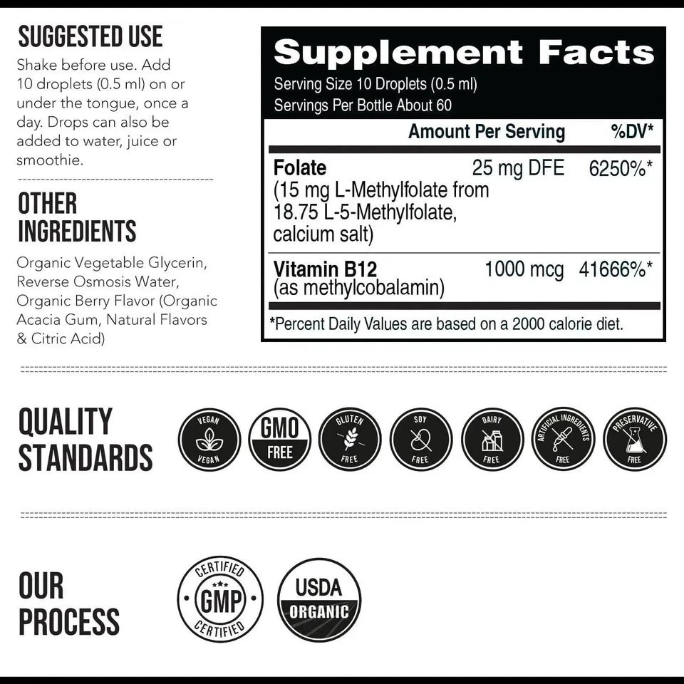 L-Methylfolate 5-MTHF Plus Methyl B12 15 MG Active Formula B9 NEW!