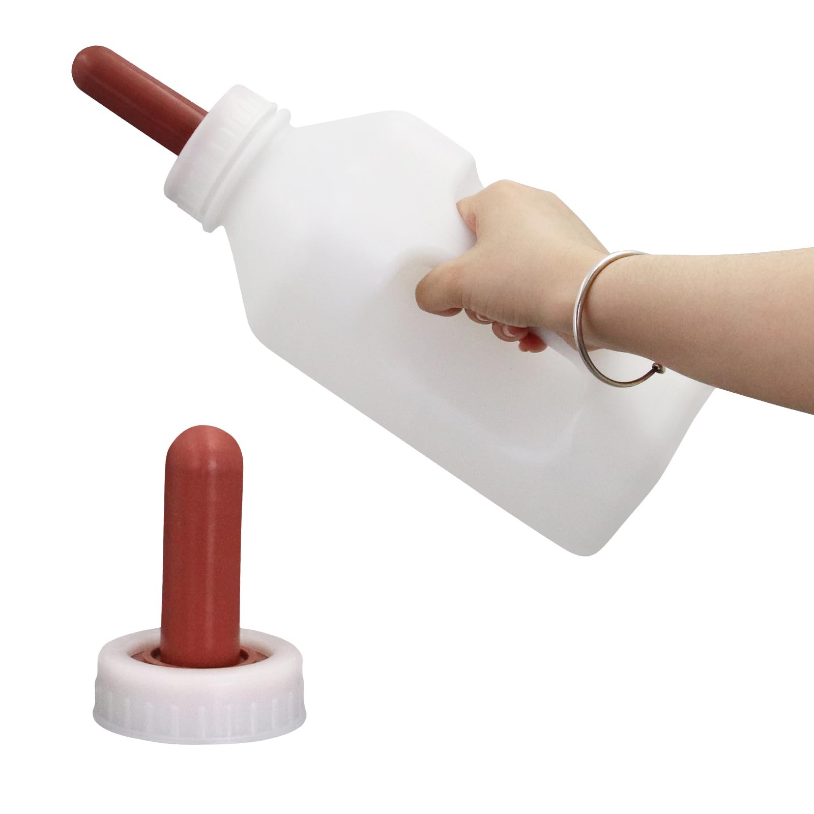 Calf Feeding Device 2 Quart Bottle With Rubber Nipple Handle Milk Pot Art