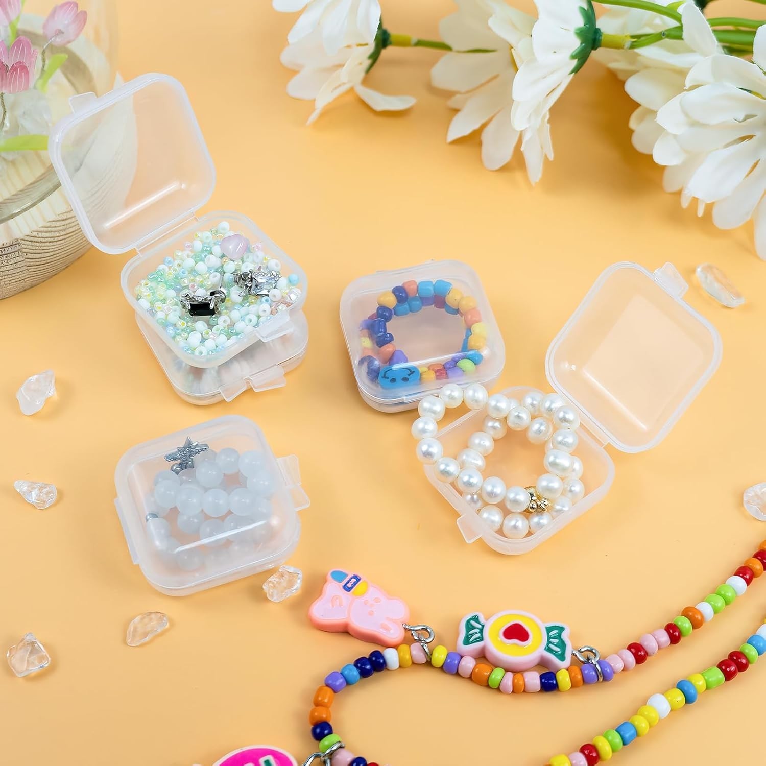 80 PCS Small Clear Jewelry Containers, Mini Transparent Plastic Bead Storage ...
