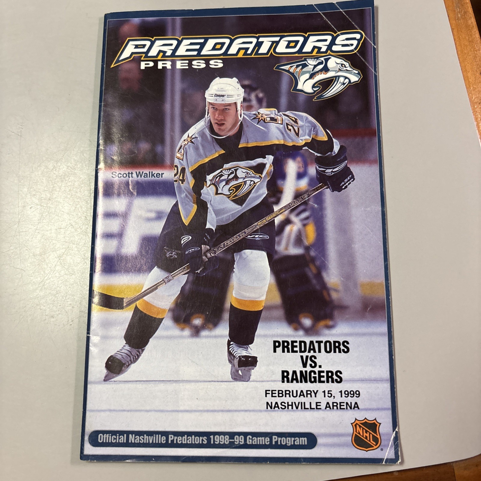 Predators Vs Rangers Game Program 2/15/99. Gretzky’s Last Year As Player.