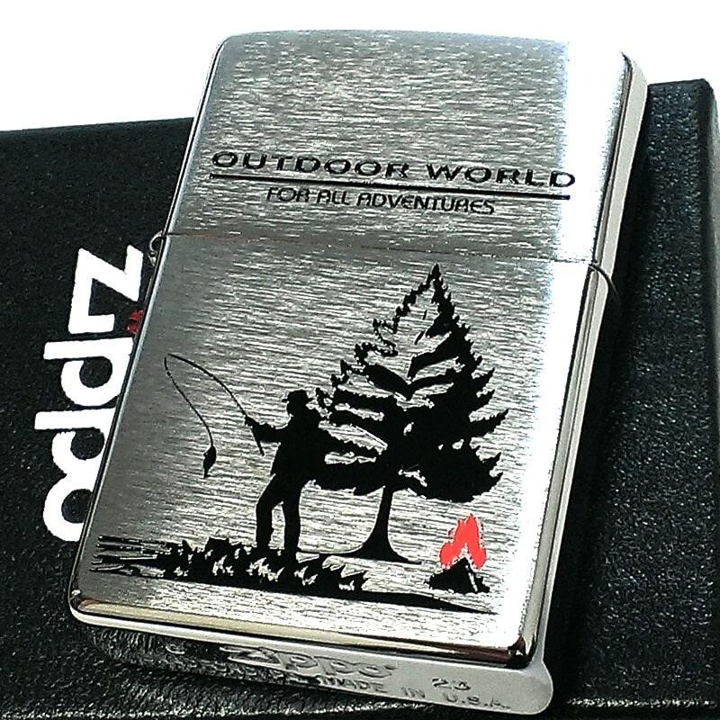 Zippo Outdoor World Silver Satin Etched Engraving Regular Lighter Japan