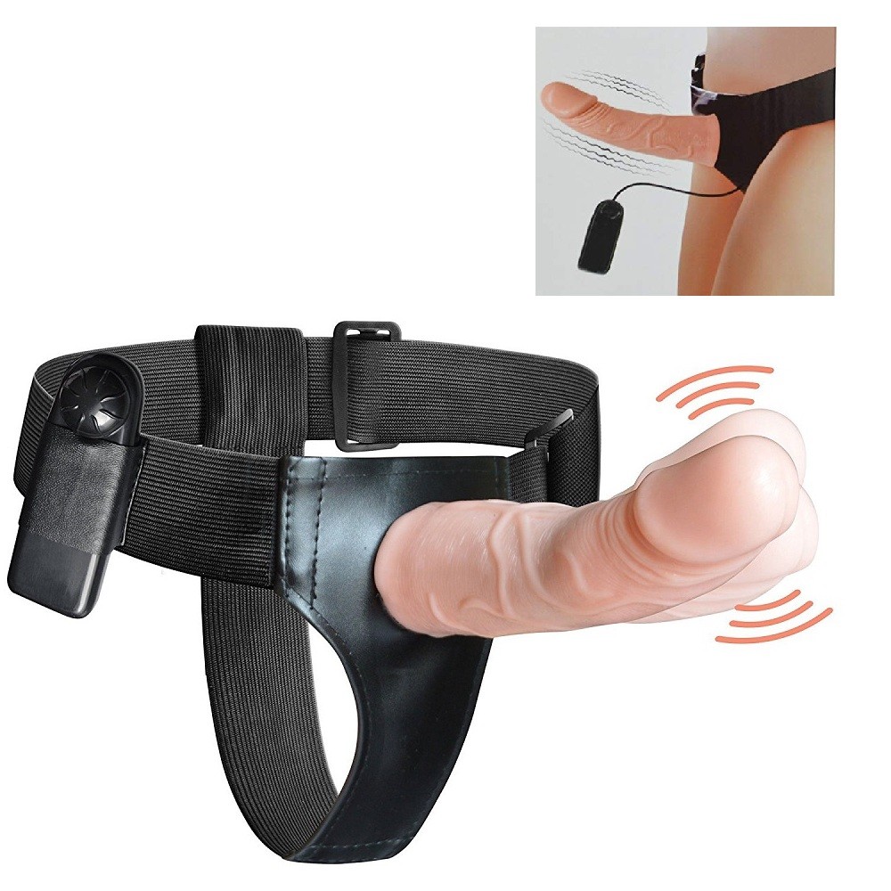 Vibrating Dildo Penis Hollow Strap On Dongs Lesbian Gay Female Anal Butt Sex Toy