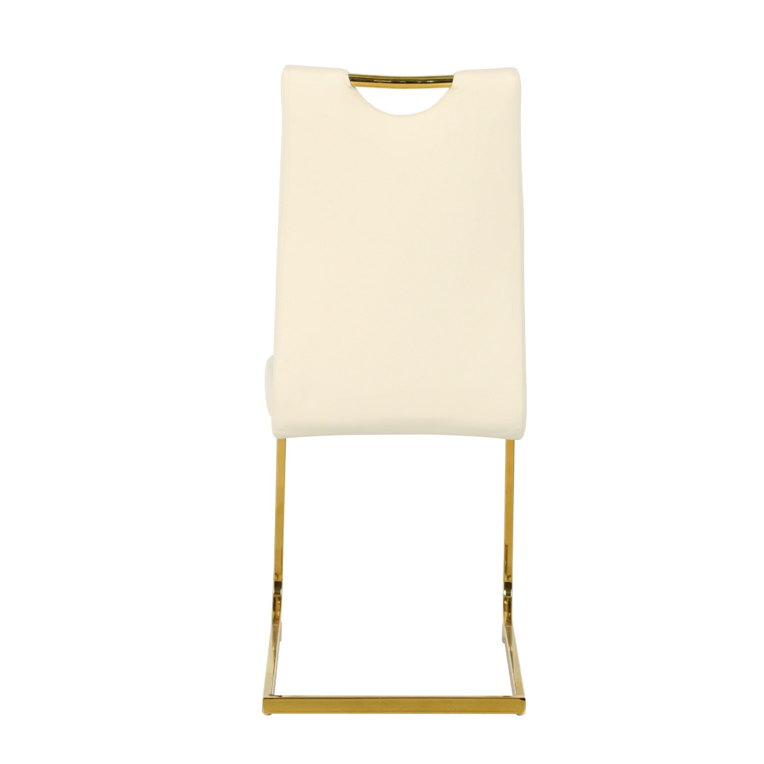 Set of 2/4 High Back Dining Chairs Light Yellow Leather with Gold Metal Bow Leg