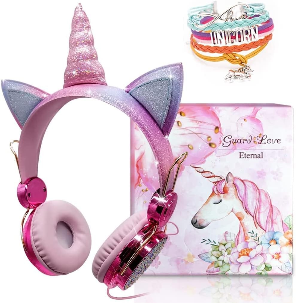 TCJJ Unicorn Kids Headphones for Girls Children Teens, Wired Headphones for Kids