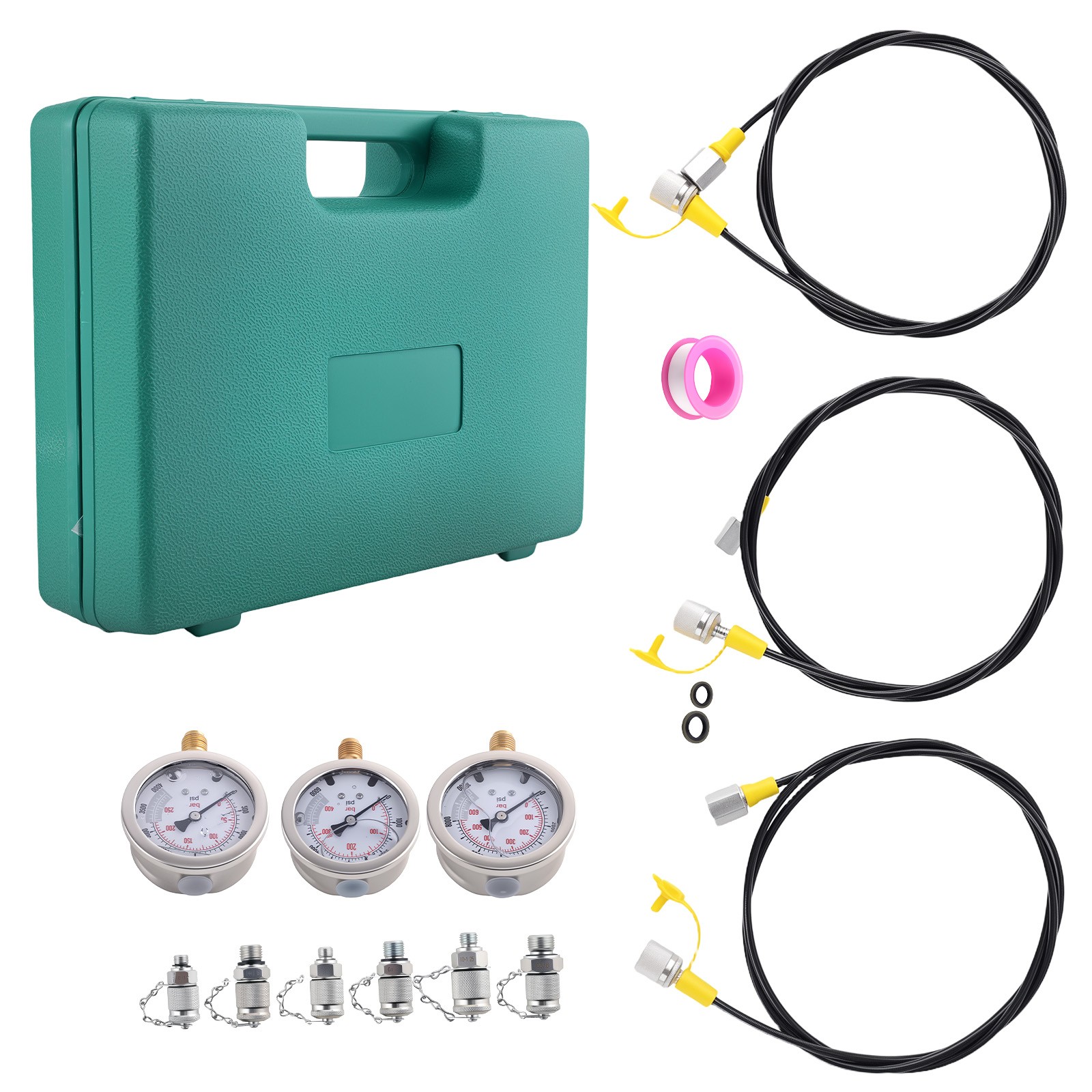 Hydraulic Pressure Gauge Tester Diagnostic Couplings Tool Kit 3 Gauges M10x1.25