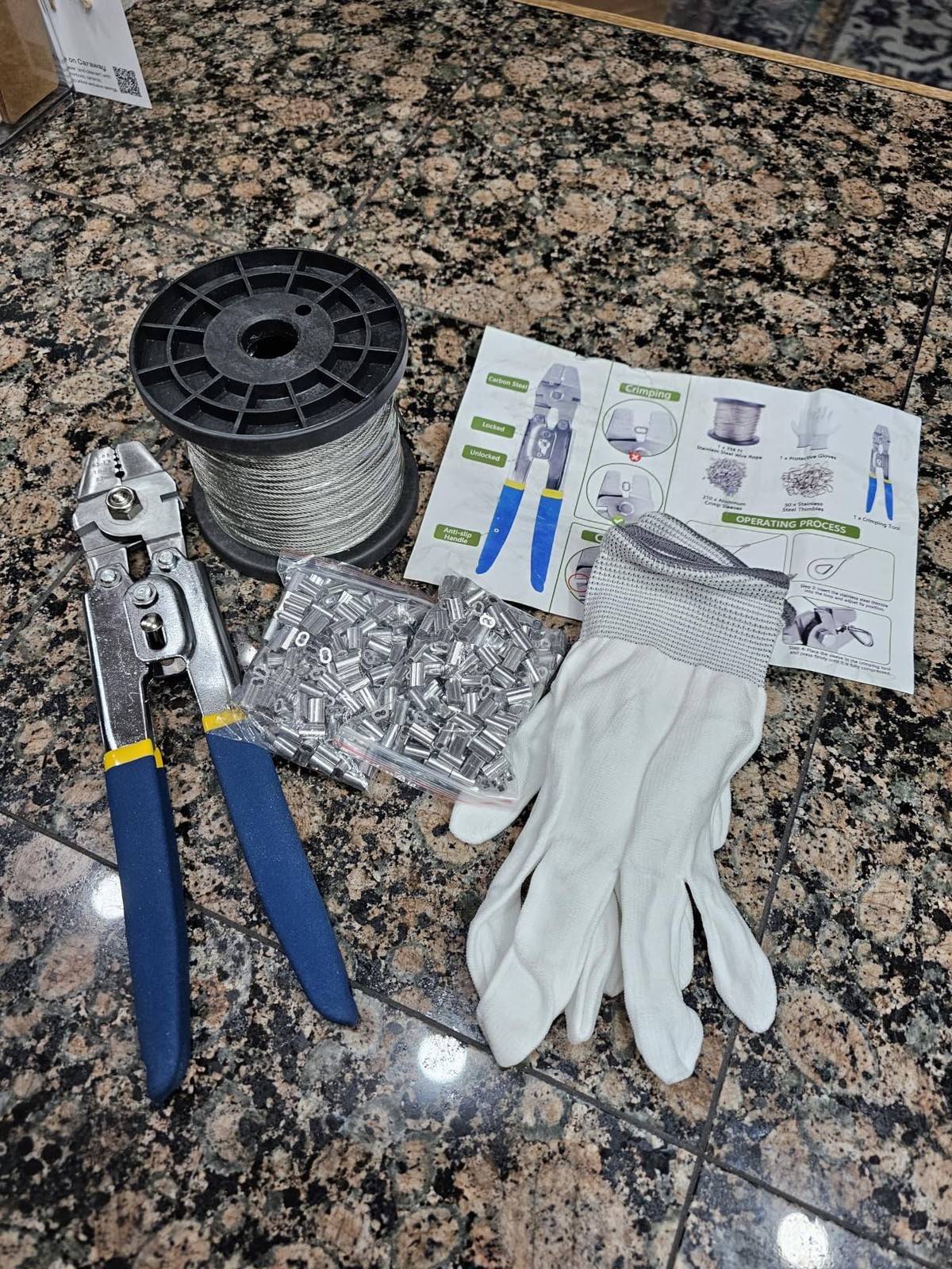 328FT Wire Rope Crimping Tool Kit 1/16 Stainless Steel Cable w/ Cutter Set