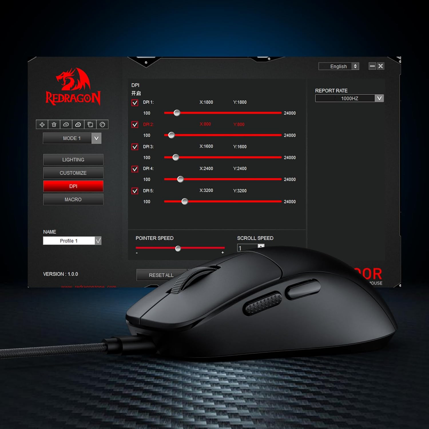 M817 Wired Gaming Mouse, 24000 DPI Optical Mice with 5 Programmable Buttons & Er