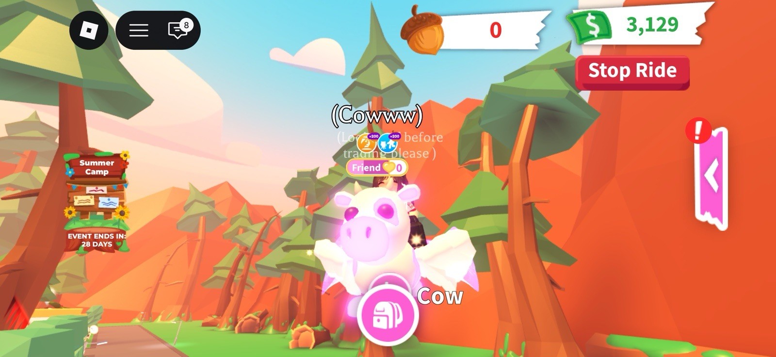 Adopt Me! Neon Fly Ride Cow (NFR) Virtual Pet Game Item/Asset