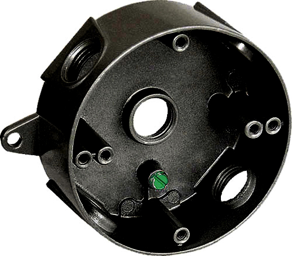 (1 pc) Weatherproof 4" Round Box Five 1/2" Holes Weather Resistant BLACK Metal