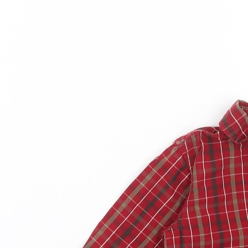 Marks & Spencer Boys Red Check Cotton Blend Button-Up Size 9-12 Months Collare