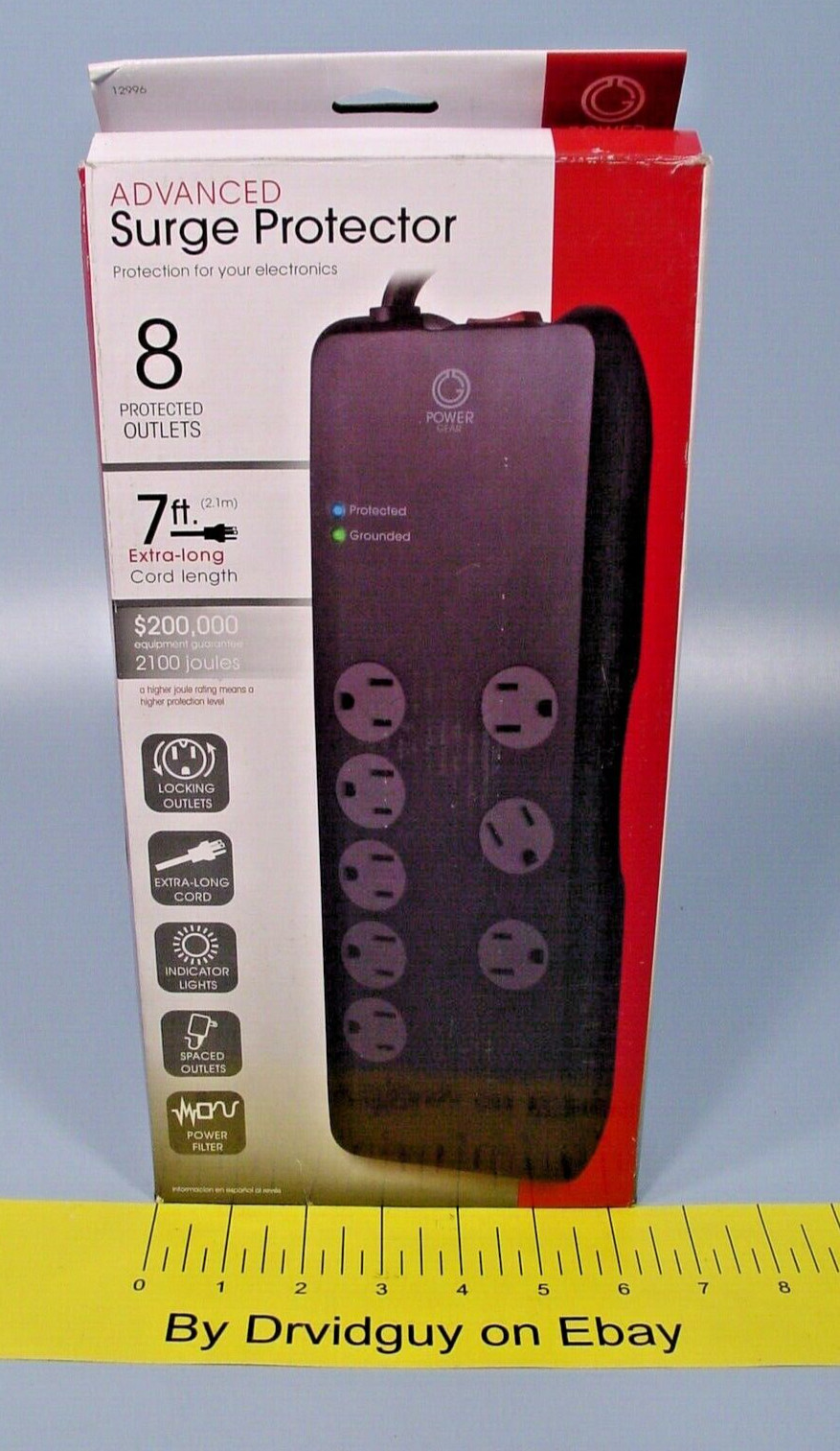 Power Gear 12996 Advanced Surge Protector; 8 Outlet; 7ft Extension Cord; Black