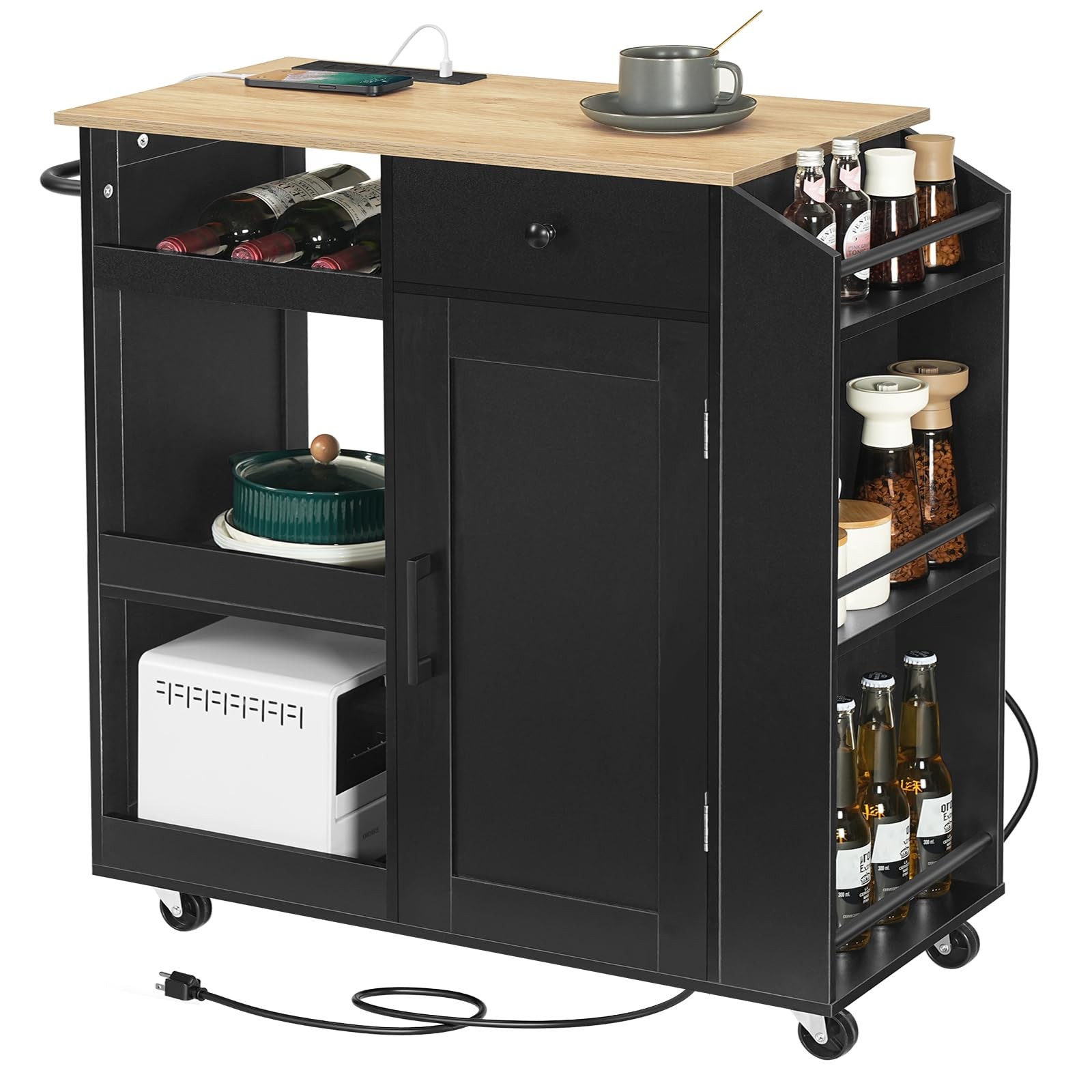 Kitchen Island with Power Outlet, Kitchen Storage Island with Drawer, Rolling...