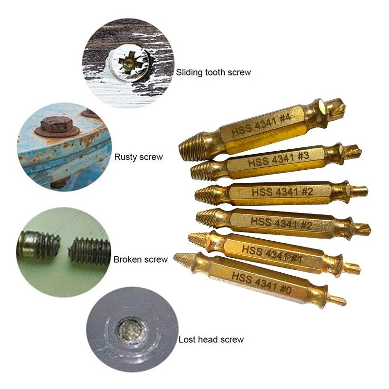Damaged Screw Extractor Set HSS Drill Bit Easy Out Broken Bolt Stripped Remover.