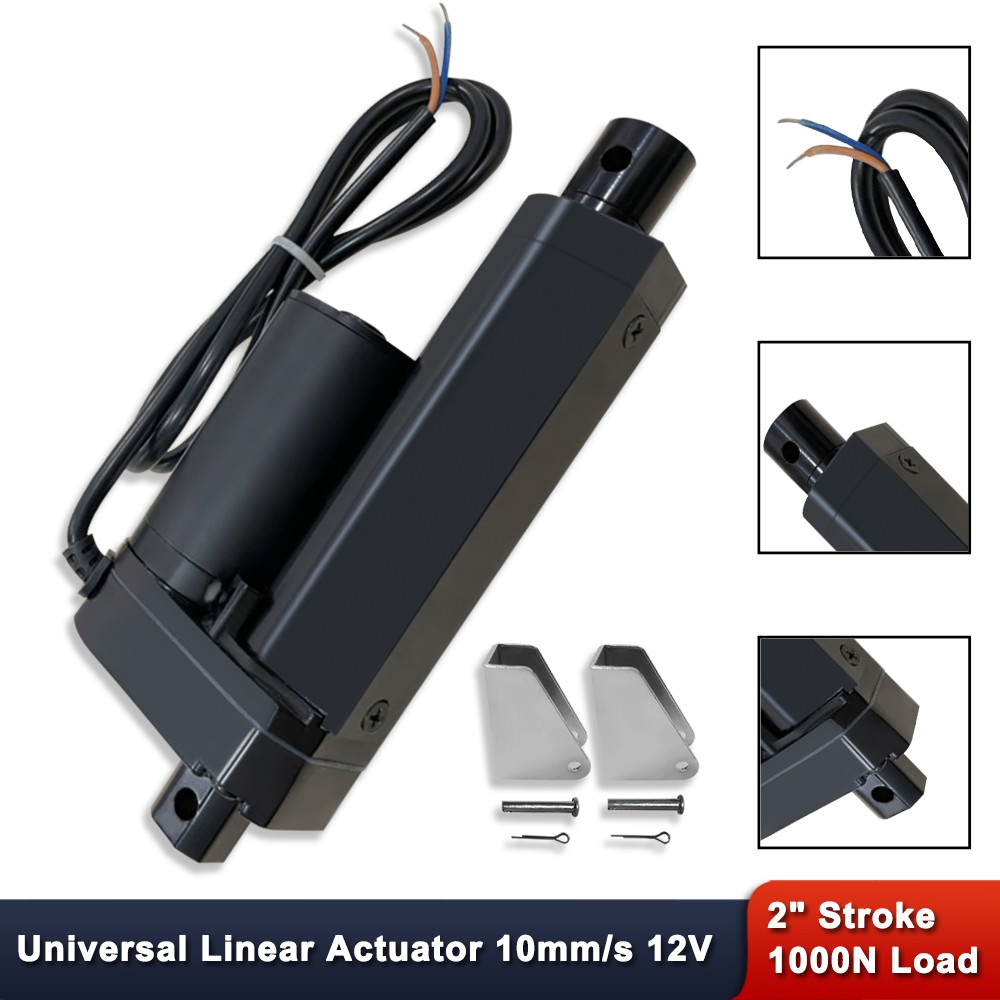 Black 2" Stroke Linear Actuator 225lbs (1000N) Load 10mm/s with Mounting Bracket