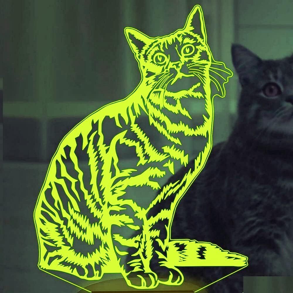 3D Cat Night Light Table Desk Optical Illusion Lamps 7 Color Changing Lights LED