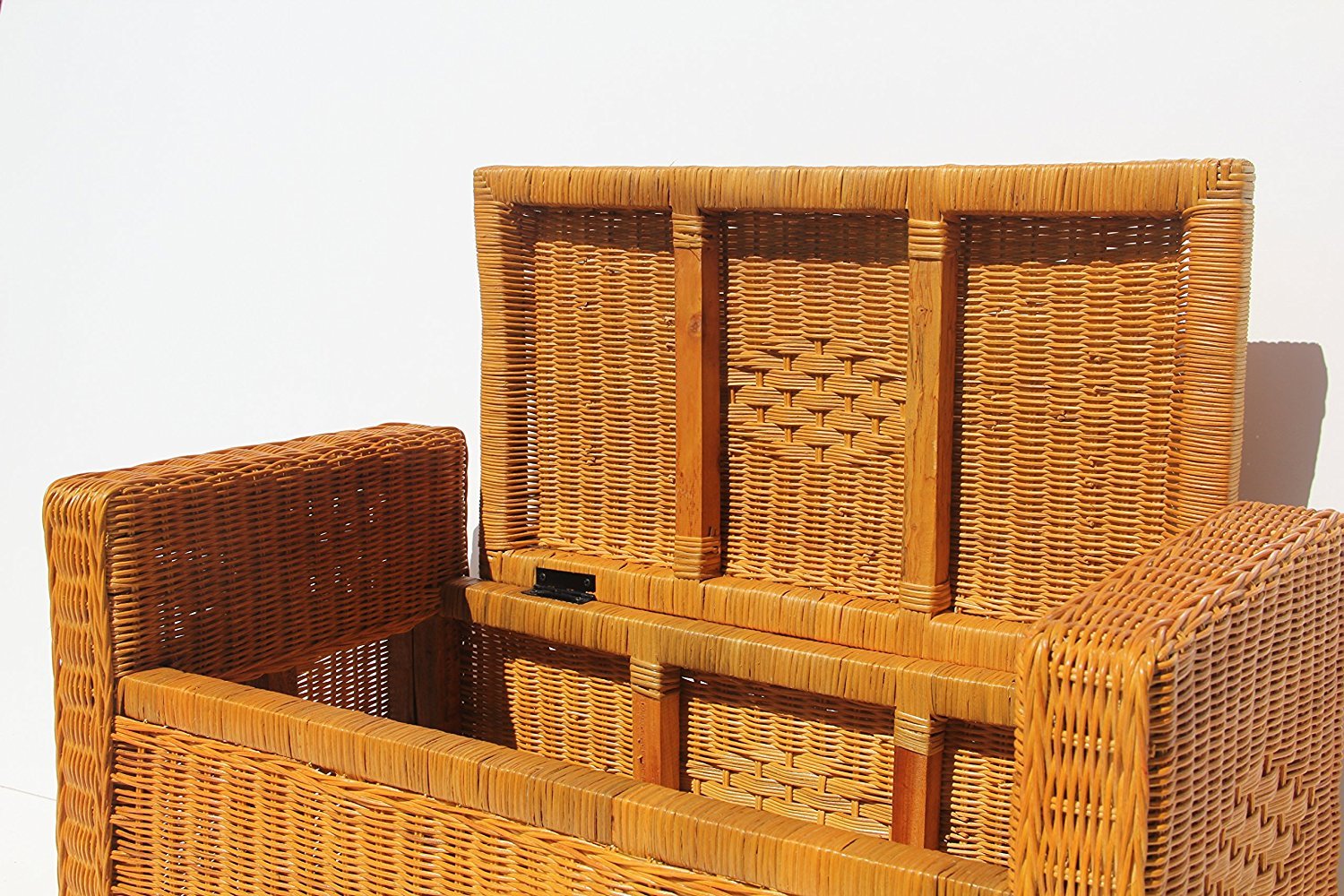 Handmade Rectangular Chest Ottoman Bruno Rattan Wicker w/ Cushion 32", Cognac