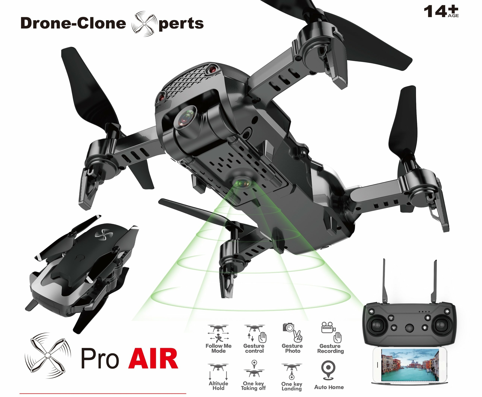 QuadAIR 4K Drone Pro UHD Dual Camera WIFI FPV 20min Flight Follow Me Gesture Con