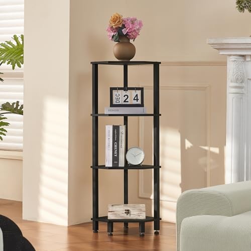 4-Tier Corner Shelf with Sturdy 5-Leg Base, Wooden Corner 4 Tier Black