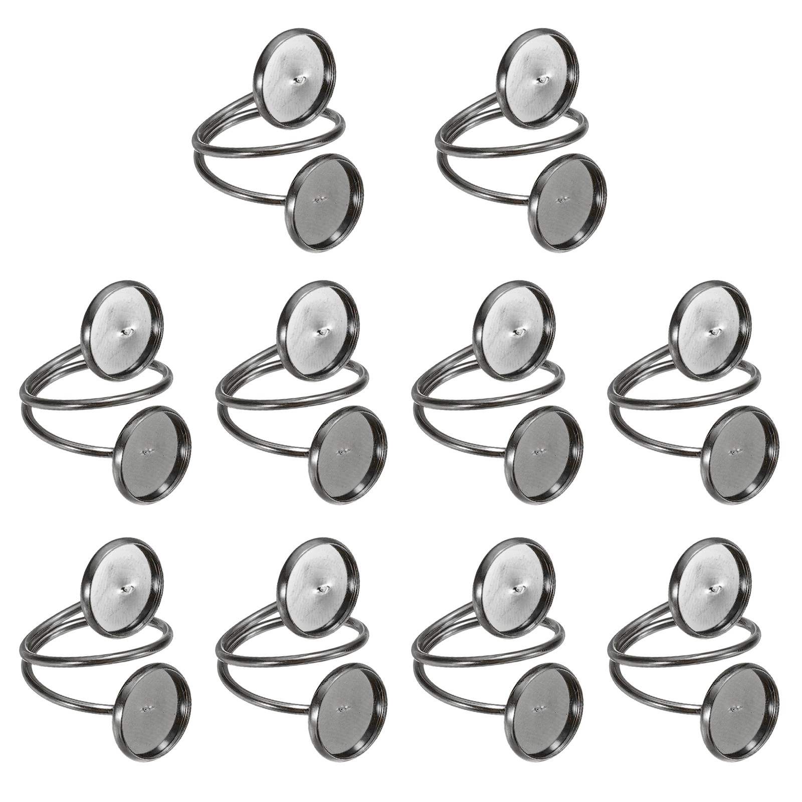Ring Blank, 10 Pcs Adjustable Finger Ring Blank Base 12mm, Silver Black