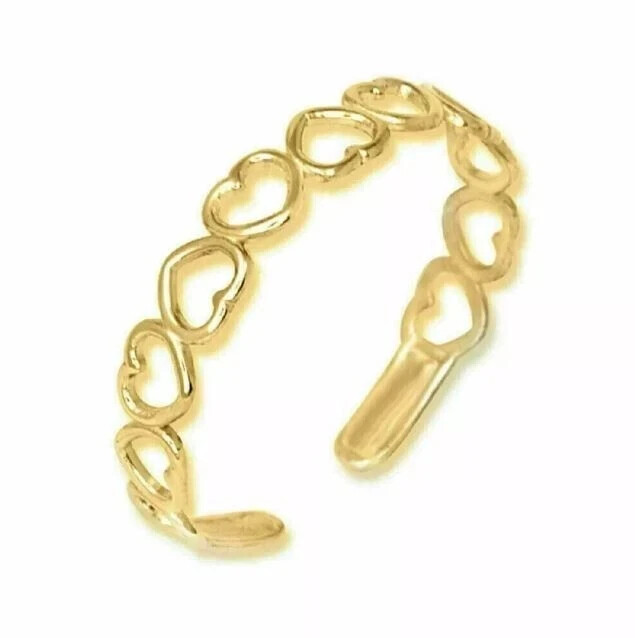 14k Yellow Gold Plated Heart Adjustable Toe Ring 14K Yellow Gold Finish Women's
