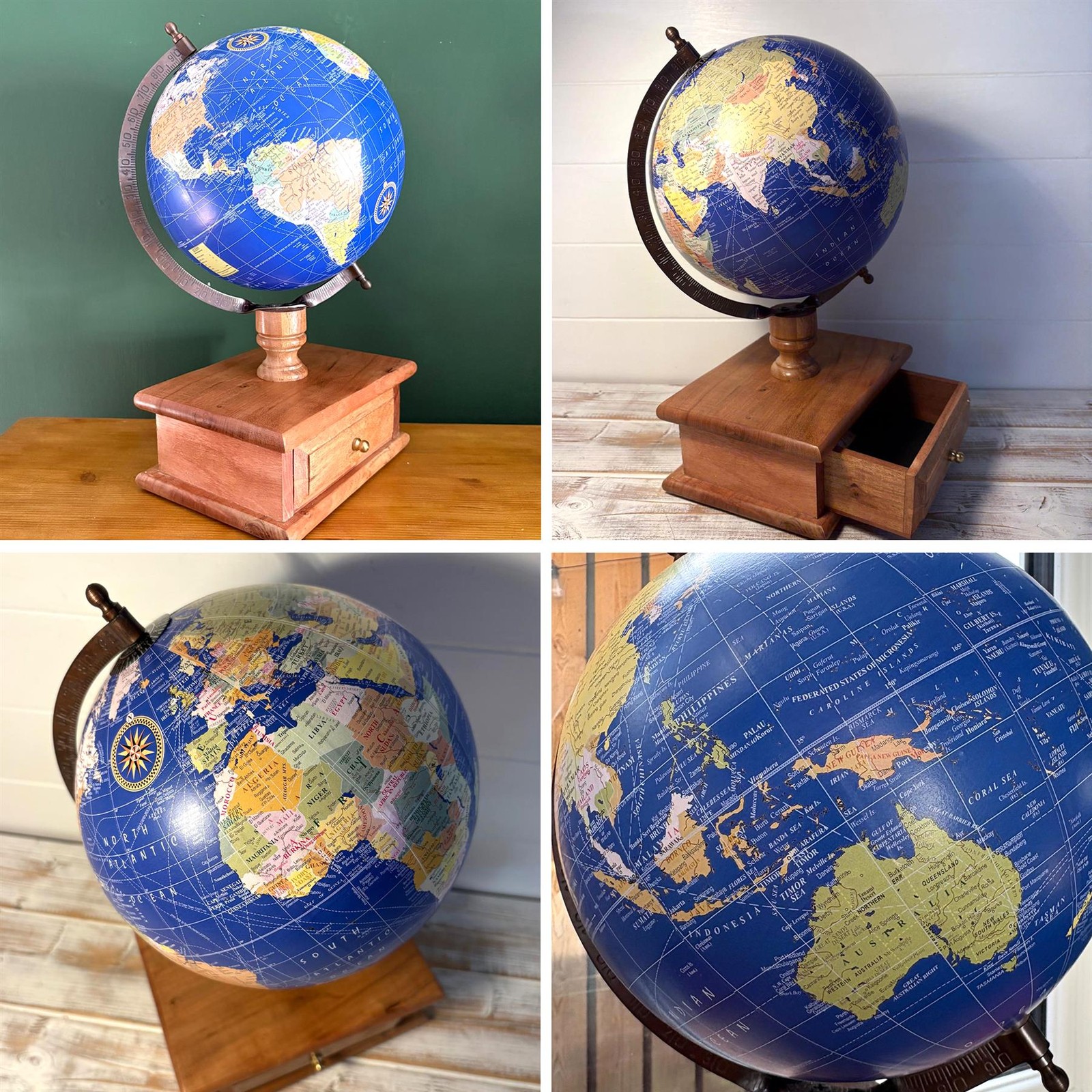 Globe with Wooden Base & Drawer