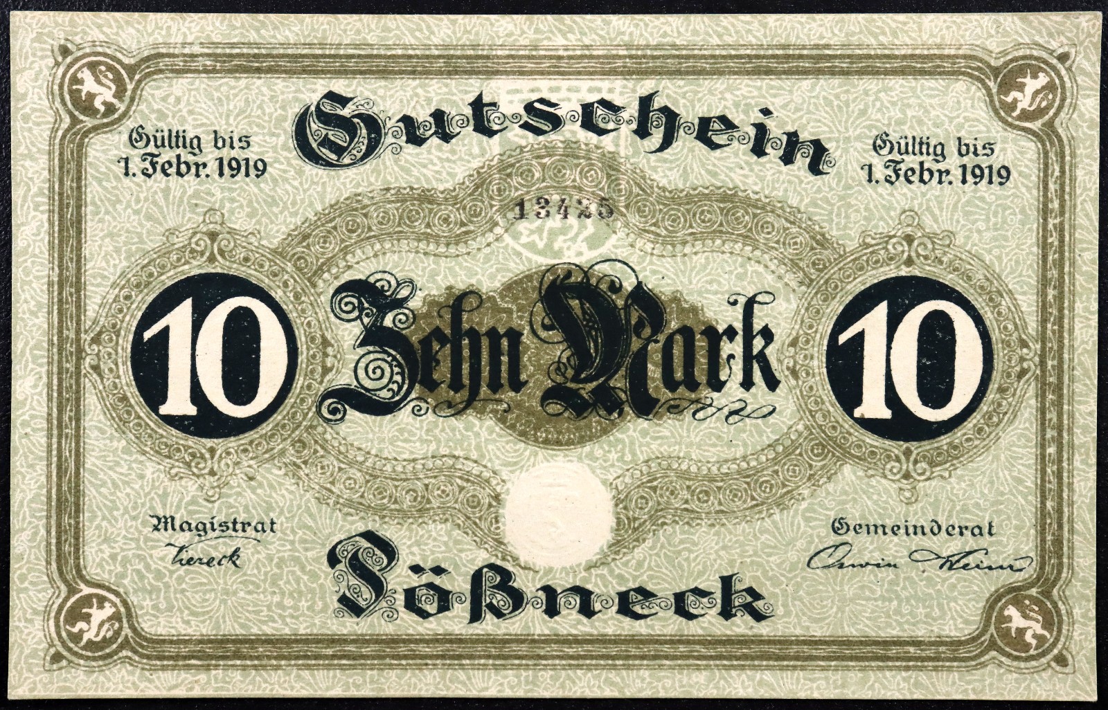 PÖSSNECK 1918 RARE 2.5mm Serial 10 Mark Grossnotgeld German Notgeld Banknote