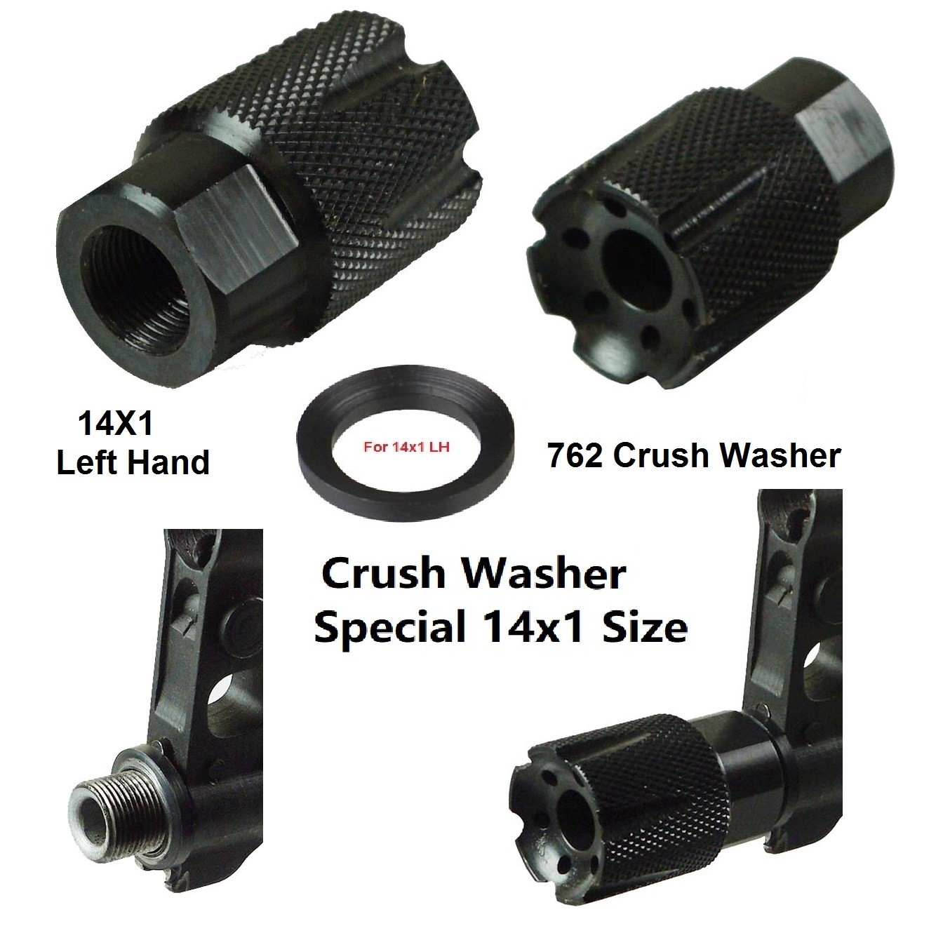All Steel Low Concussion Muzzle Brake Compensator 14x1 Left Hand Special Washer
