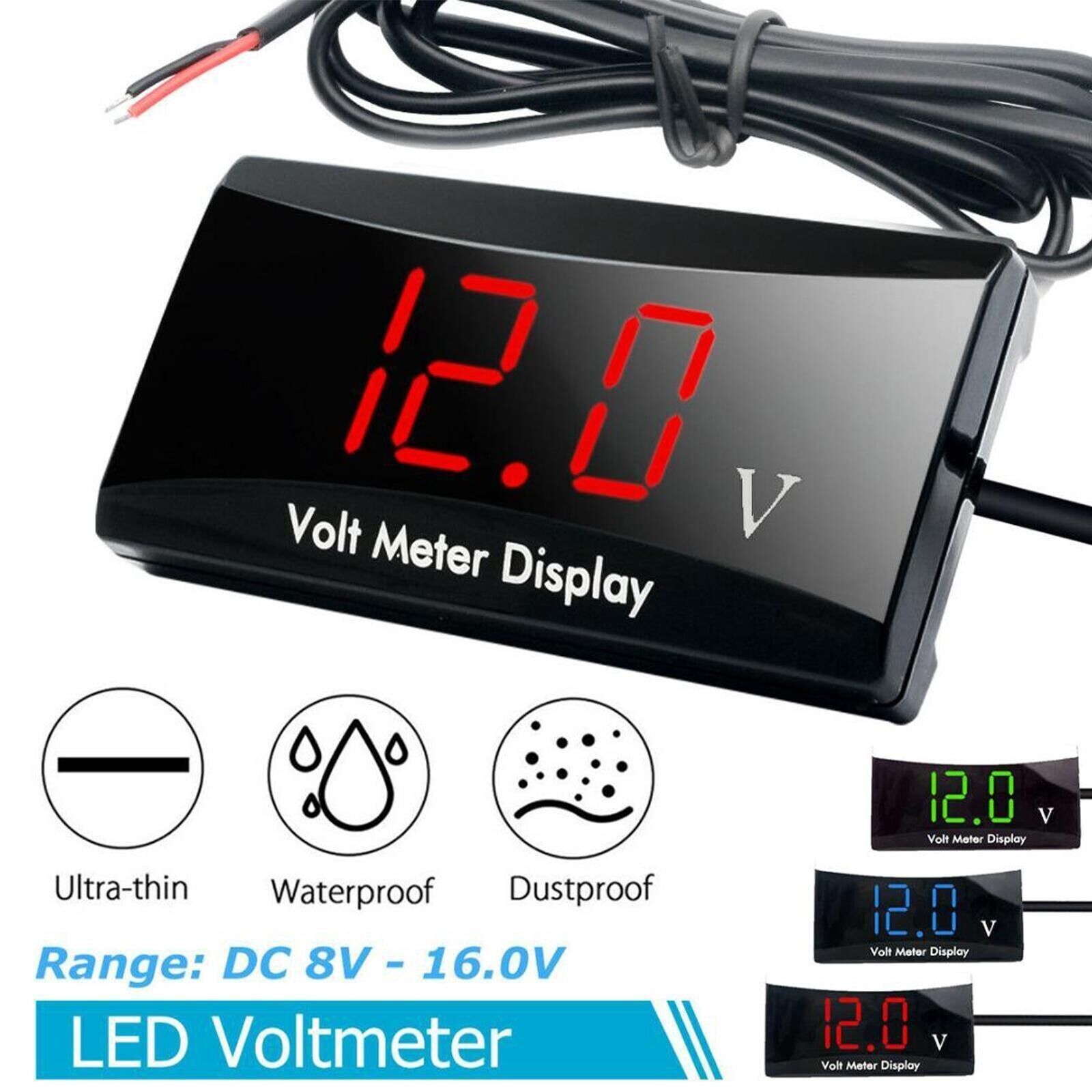DC 12V LED Panel Digital Voltage Volt Meter Display Voltmeter for Motorcycle Car