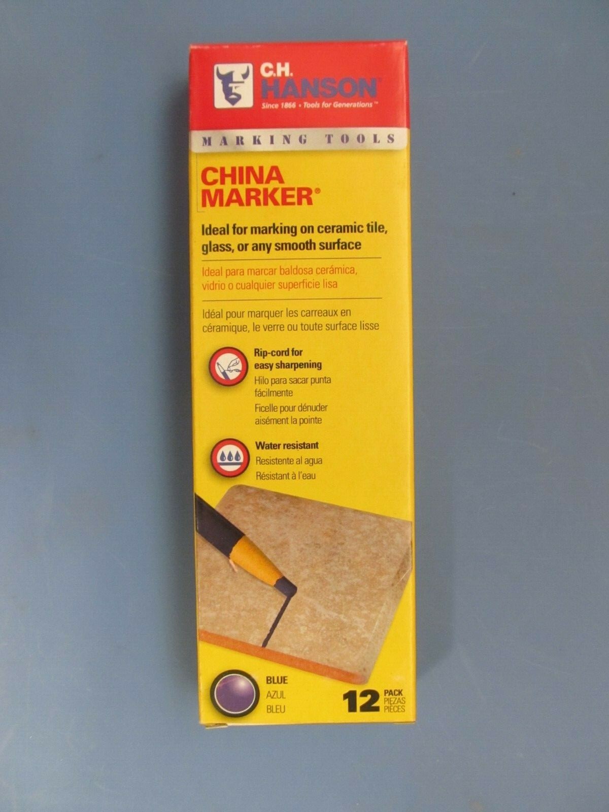 C.H. Hanson China Marker Blue Lumber Crayon Package of 12 markers #10625  NEW