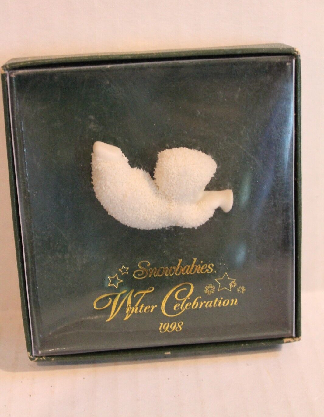 Vintage 1998 Snowbabies Bisque Friendship Pin Winter Celebration Angel Brooch